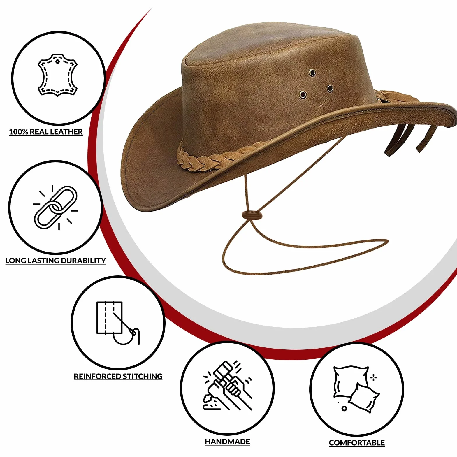 BRANDSLOCK Męski kapelusz w stylu vintage, szerokie rondo, kowbojski, styl australijski, western, krzak, ze sznurkiem