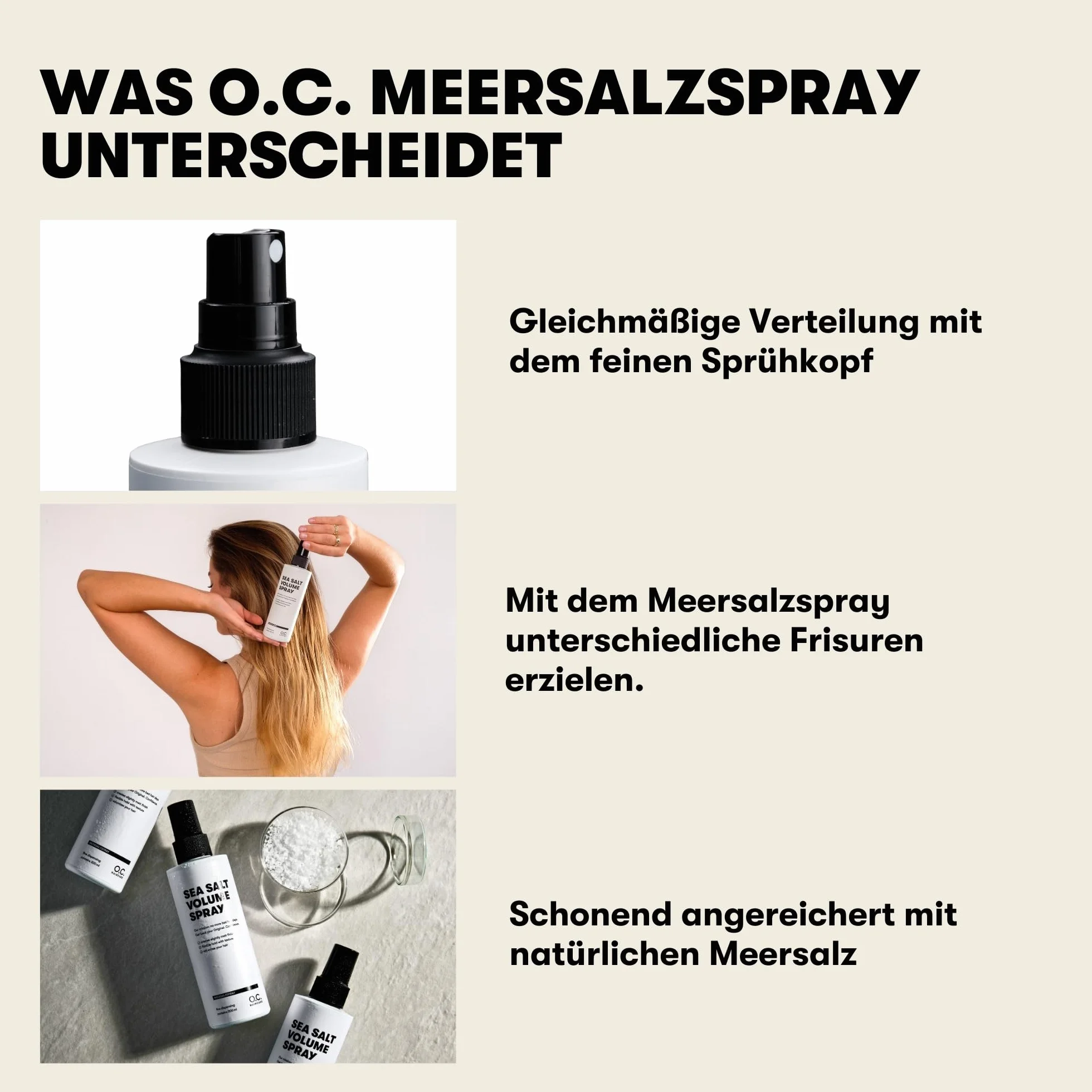 O.C. HAIRCARE Sól morska w sprayu do włosów – 30 dni testowania bez ryzyka – zwiększenie objętości i wyczucia włosów – 100% wegański