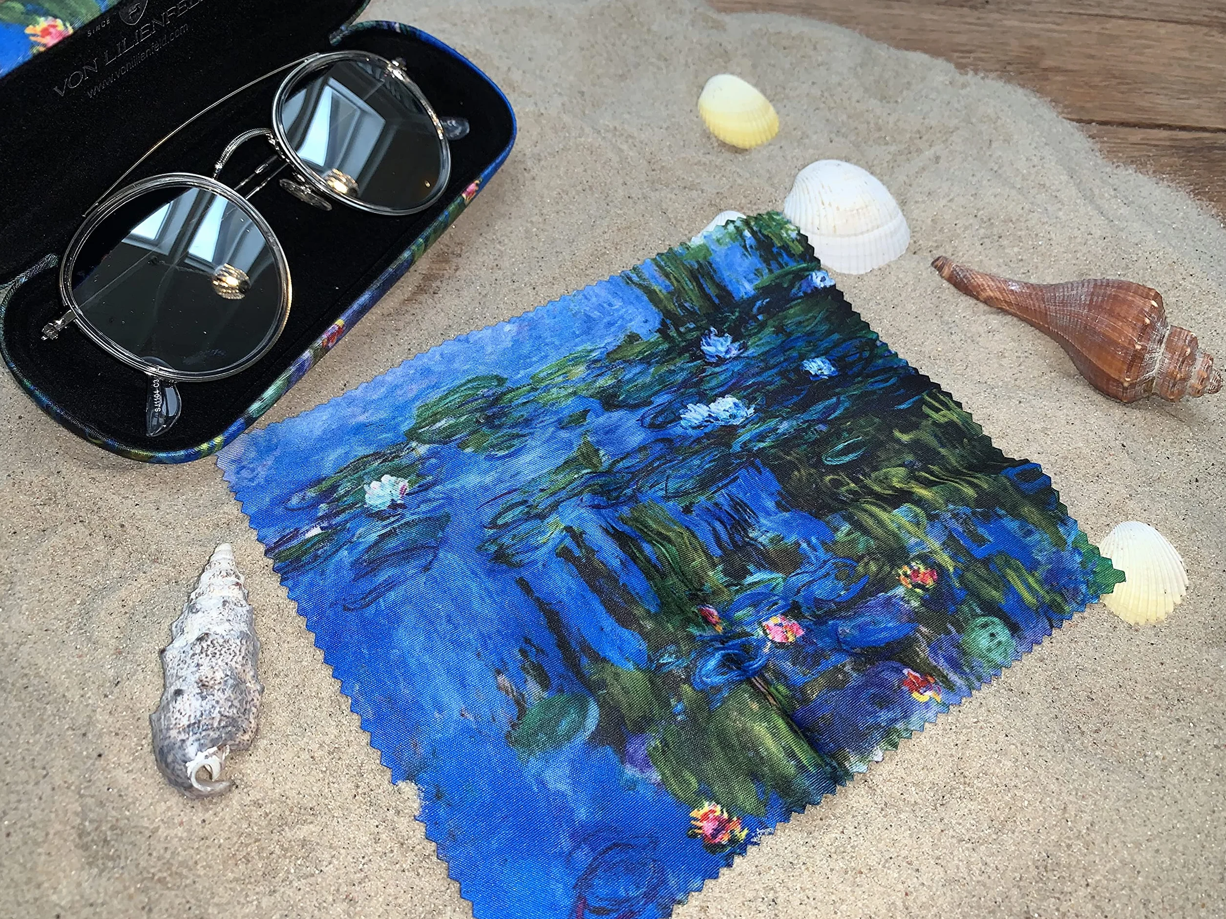 VON LILIENFELD etui na okulary Claude Monet lilie wodne kwiaty okulary ściereczka z mikrofibry do czyszczenia okularów pudełko na okulary solidne twarde etui pokryte tkaniną