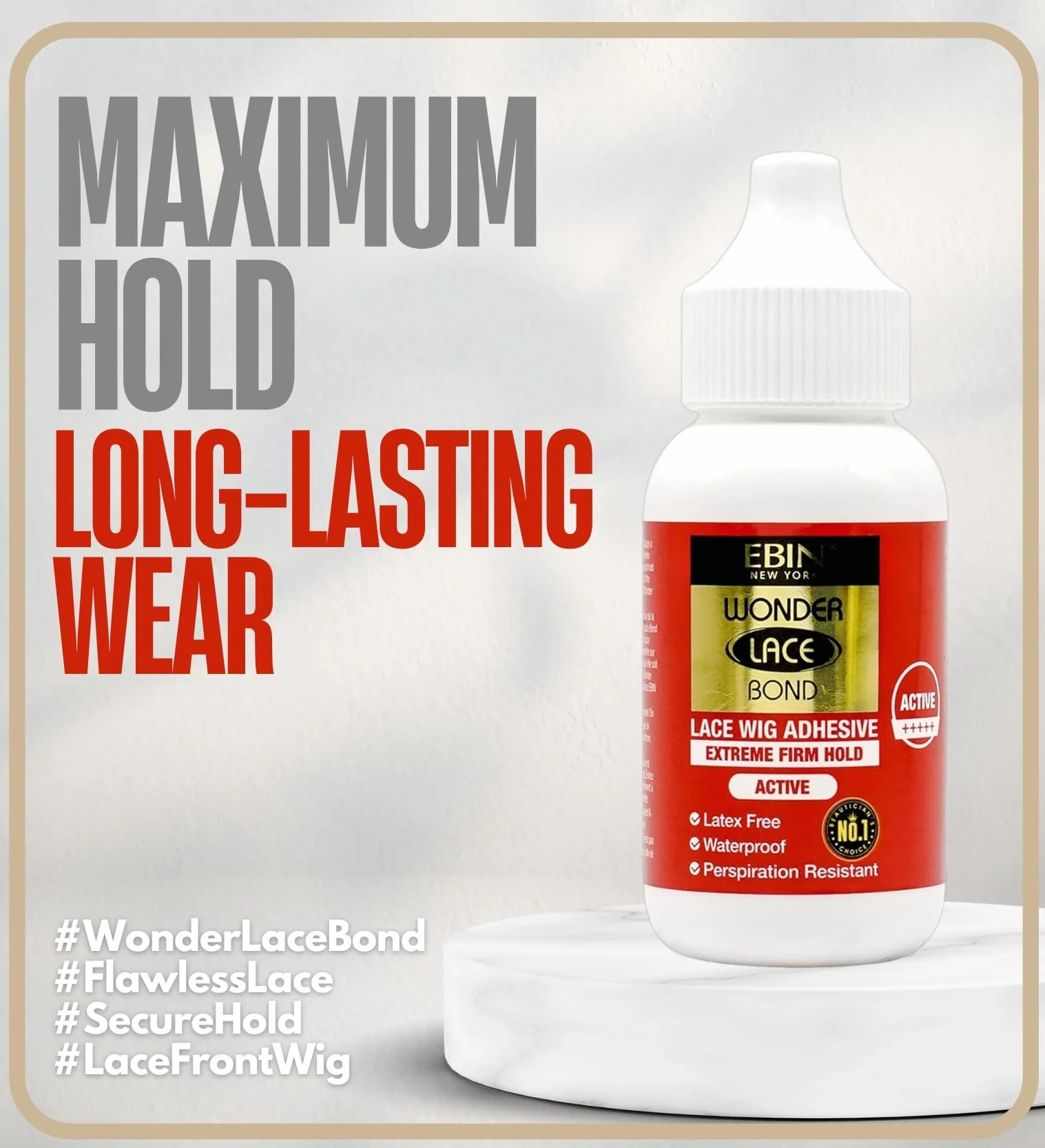EBIN NEW YORK Wonder Lace Bond Extreme Firm Hold 33,5 g, bez pozostałości, ulepszona formuła, łatwa w aplikacji, szybkoschnąca, wodoodporna, bez lateksu, odporna na pot