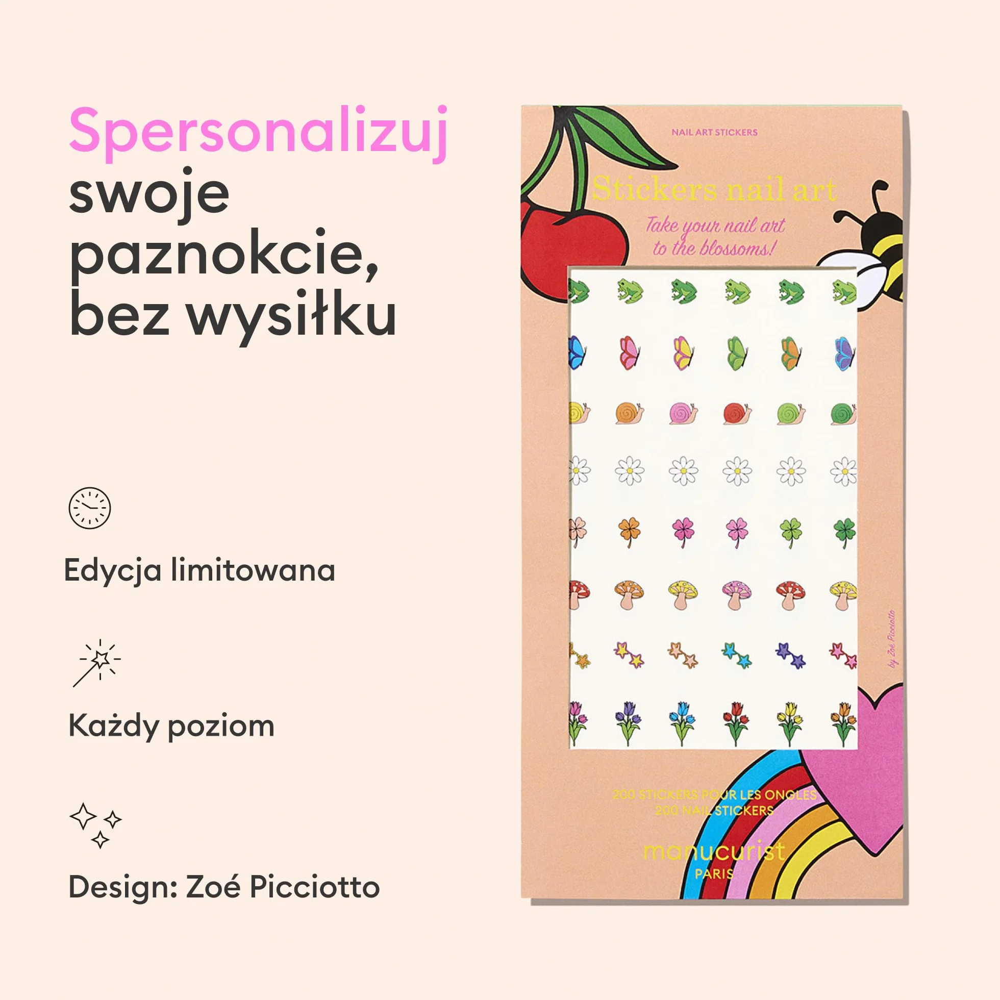 Manucurist Letnie Naklejki Nail Art – 3 Arkusze Samoprzylepnych Naklejek na Paznokcie – Profesjonalnej Jakości Dekoracje do Manicure – Łatwe i Szybkie w Aplikacji – Kolorowe Wzory