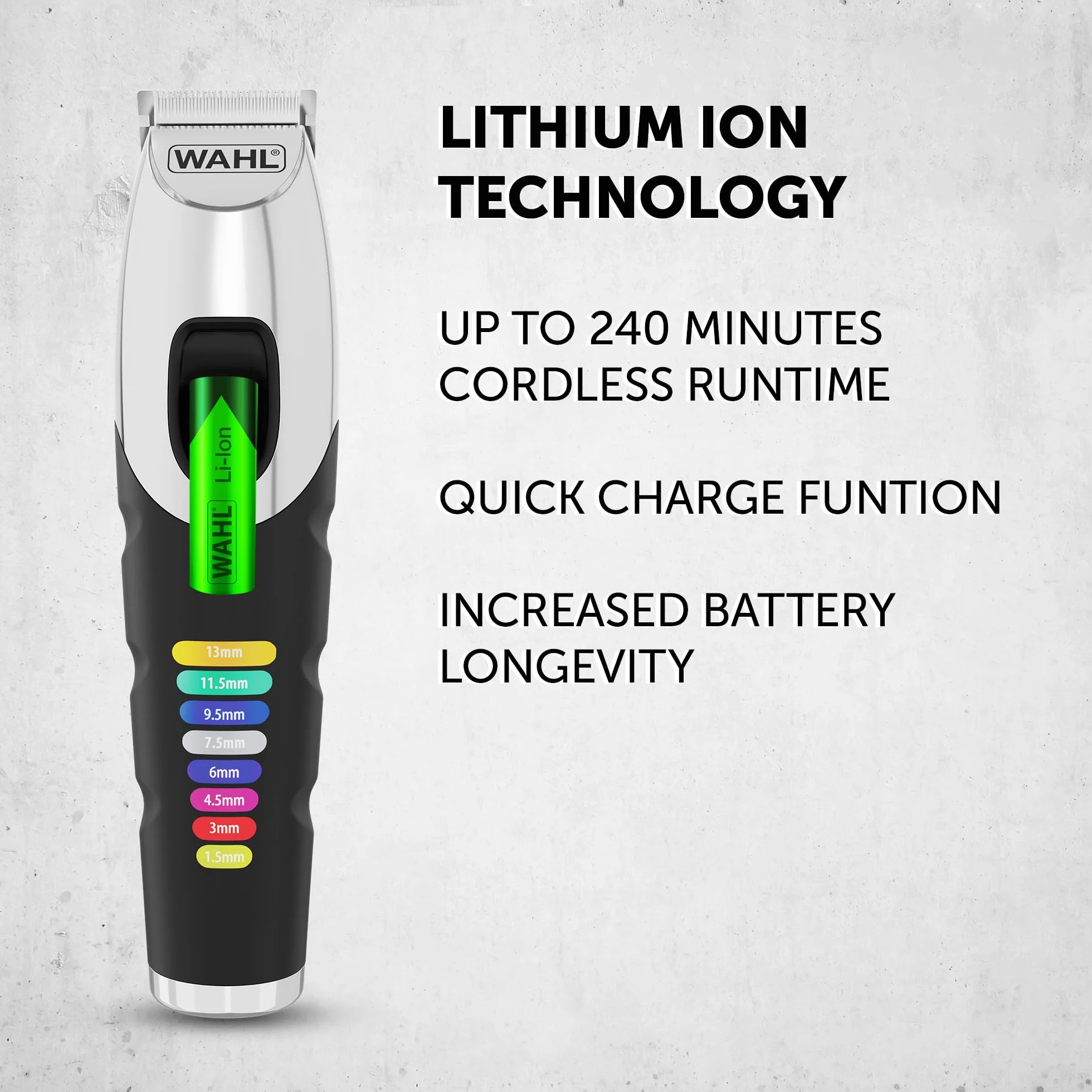 Wahl Color Trim Trymer Do Brody, Grzebienie Prowadzące z Kodami Kolorów, Czas Pracy 240 Min, Ładowarka USB, Precyzyjnie Szlifowane Ostrza