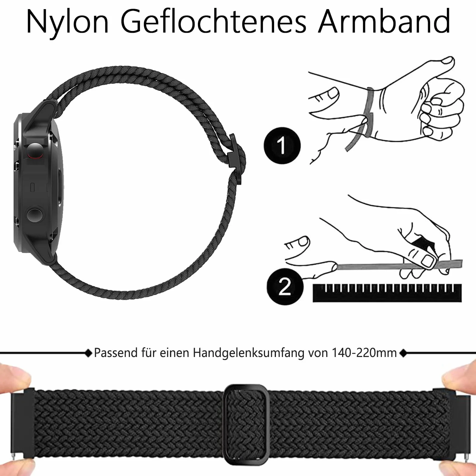 Pleciona bransoletka kompatybilna z Garmin Vivoactive 5/ Vivoactive 3/ Luxe 42 mm / HR, 20 mm, nylonowy pasek do zegarka Garmin Venu/Venu 2Plus, Venu SQ/SQ2 / SQ2 Music, Forerunner 55/245/245