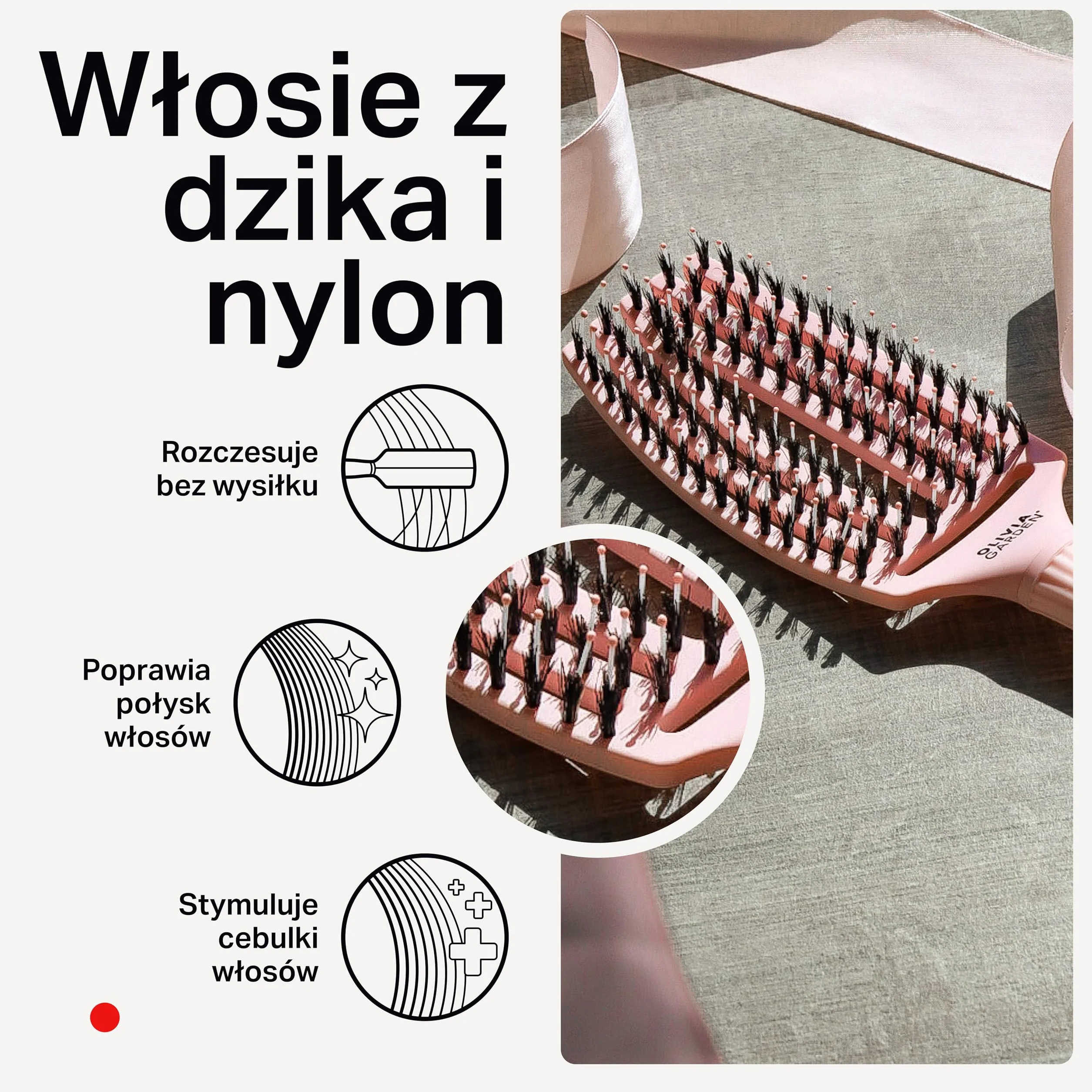 Olivia Garden Fingerbrush Care Iconic - Szczotka do rozczesywania z włosia dzika i nylonu