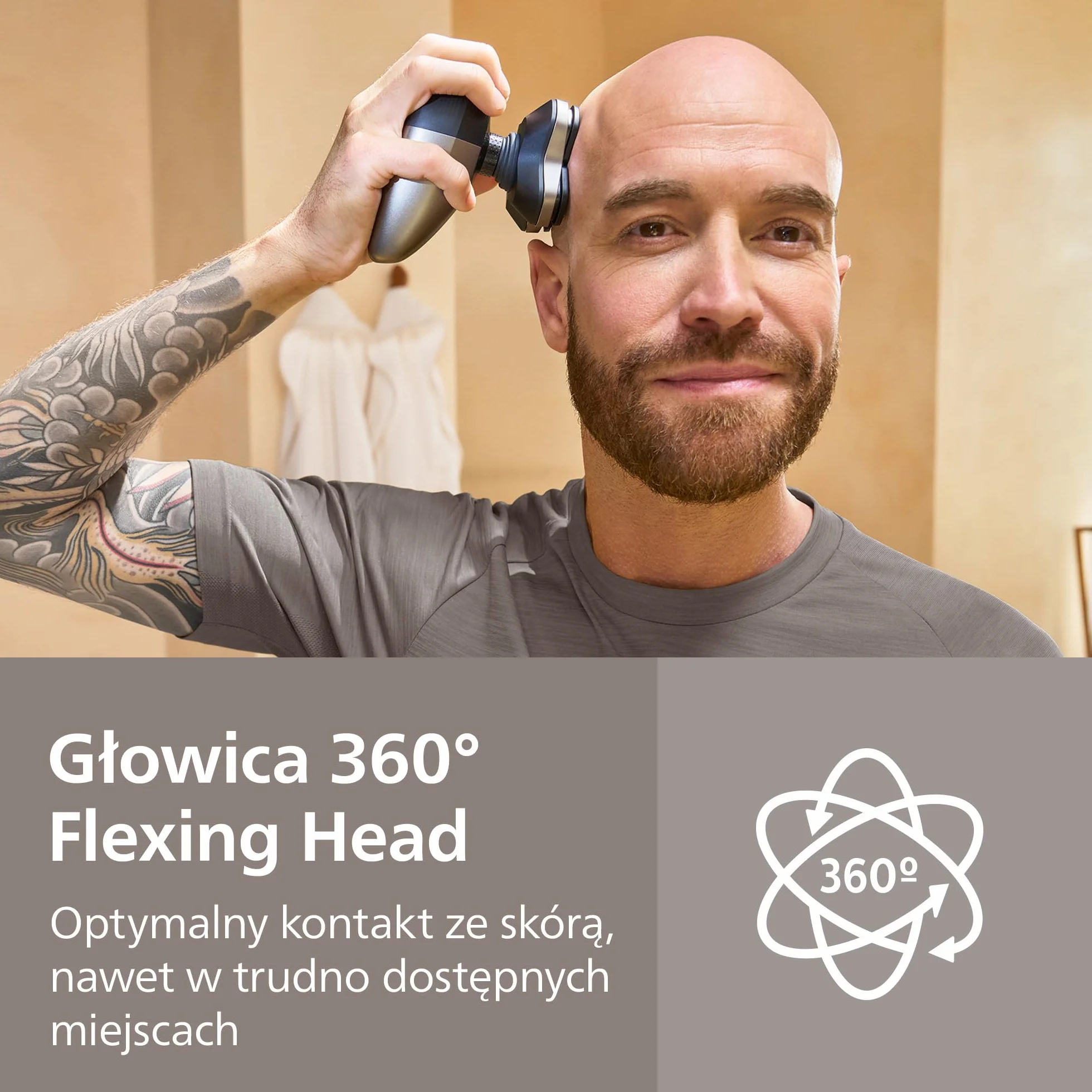 Philips Head Shaver Pro 9000 – golarka do głowy, głowica 360° Flexing Head i ostrza ComfortCut zapewniają dokładne golenie i są delikatne dla skóry, idealny prezent, model HS9980/15