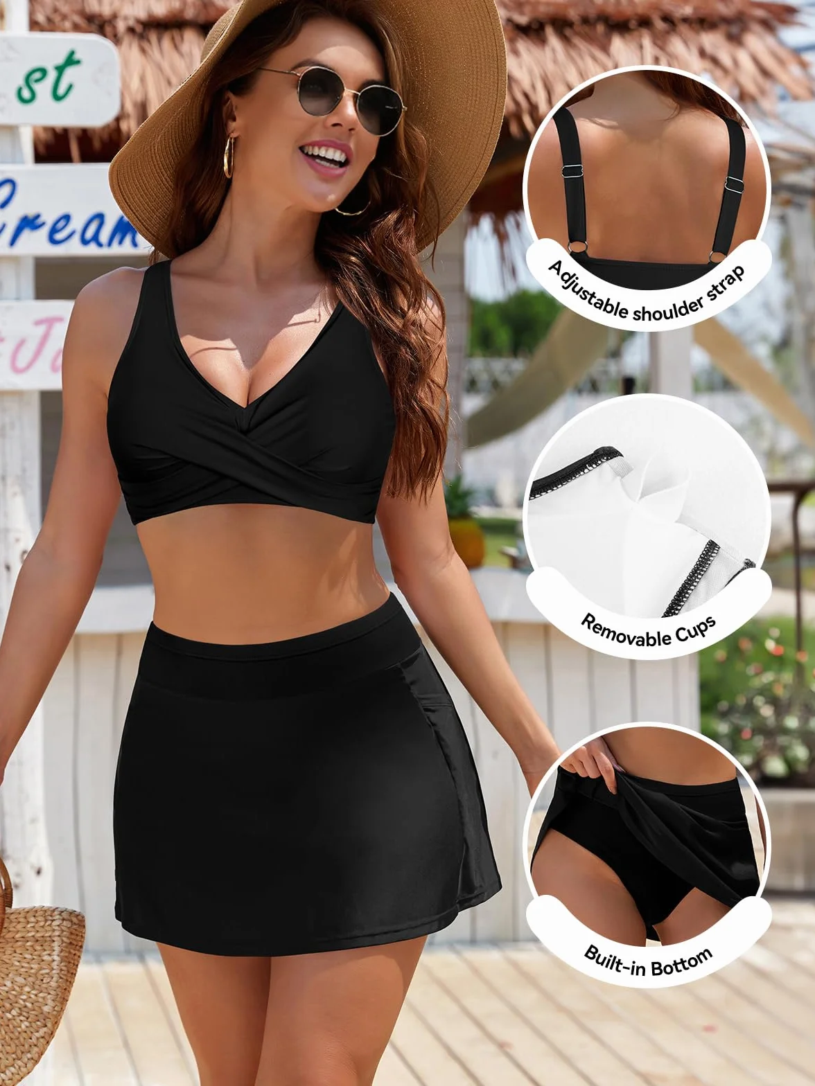 SHEKINI Damski strój kąpielowy, zestaw bikini, seksowny, dekolt w serek, dwuczęściowy, wyszczuplający, elegancki