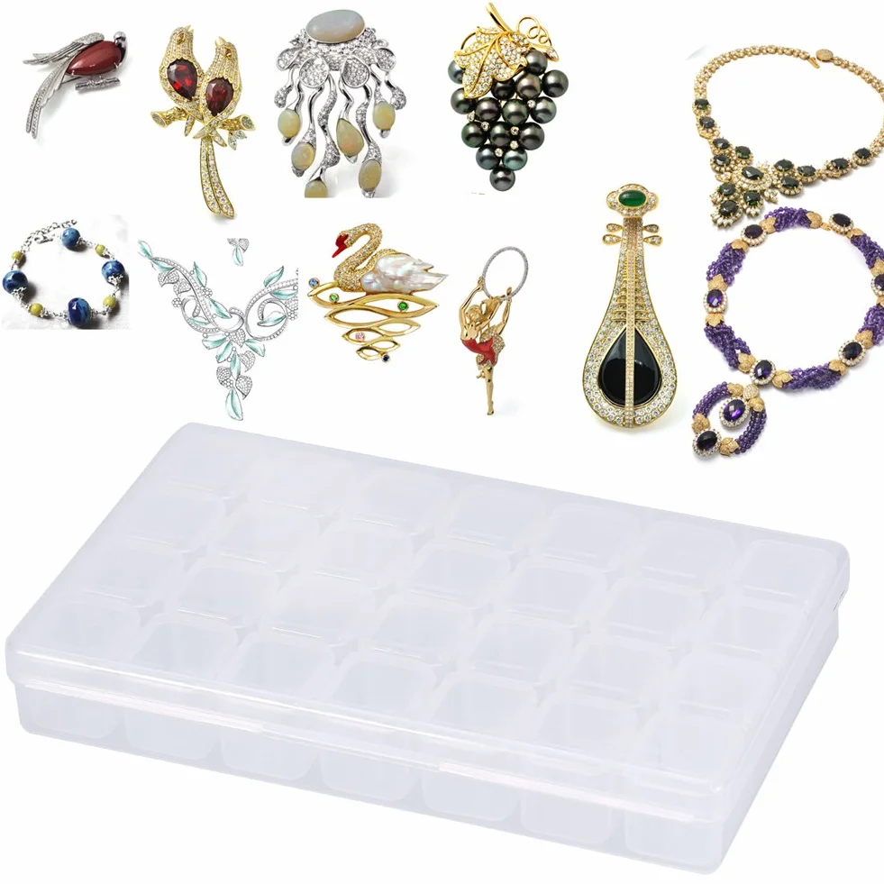 PP Nail Art Storage Box 28 Slots Clear Gem Bead Container Portable Organizer for Manicure Design
