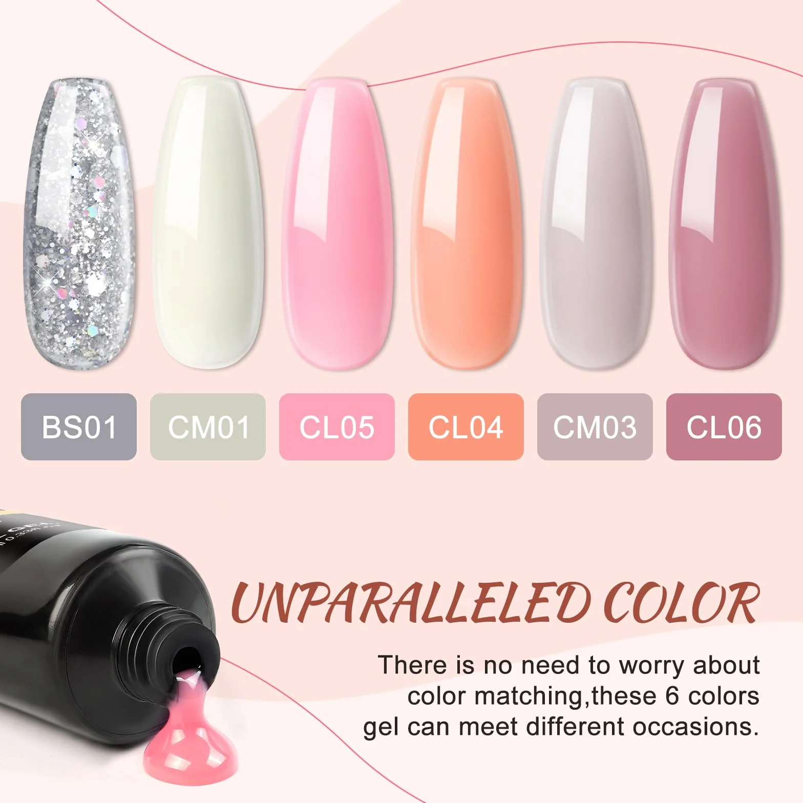 Zestaw żelowych paznokci poly do manicure'u z lampą UV 36 W, 6 kolorów, przedłużenie z podstawą i wierzchnią powłoką, akrylowe slipy