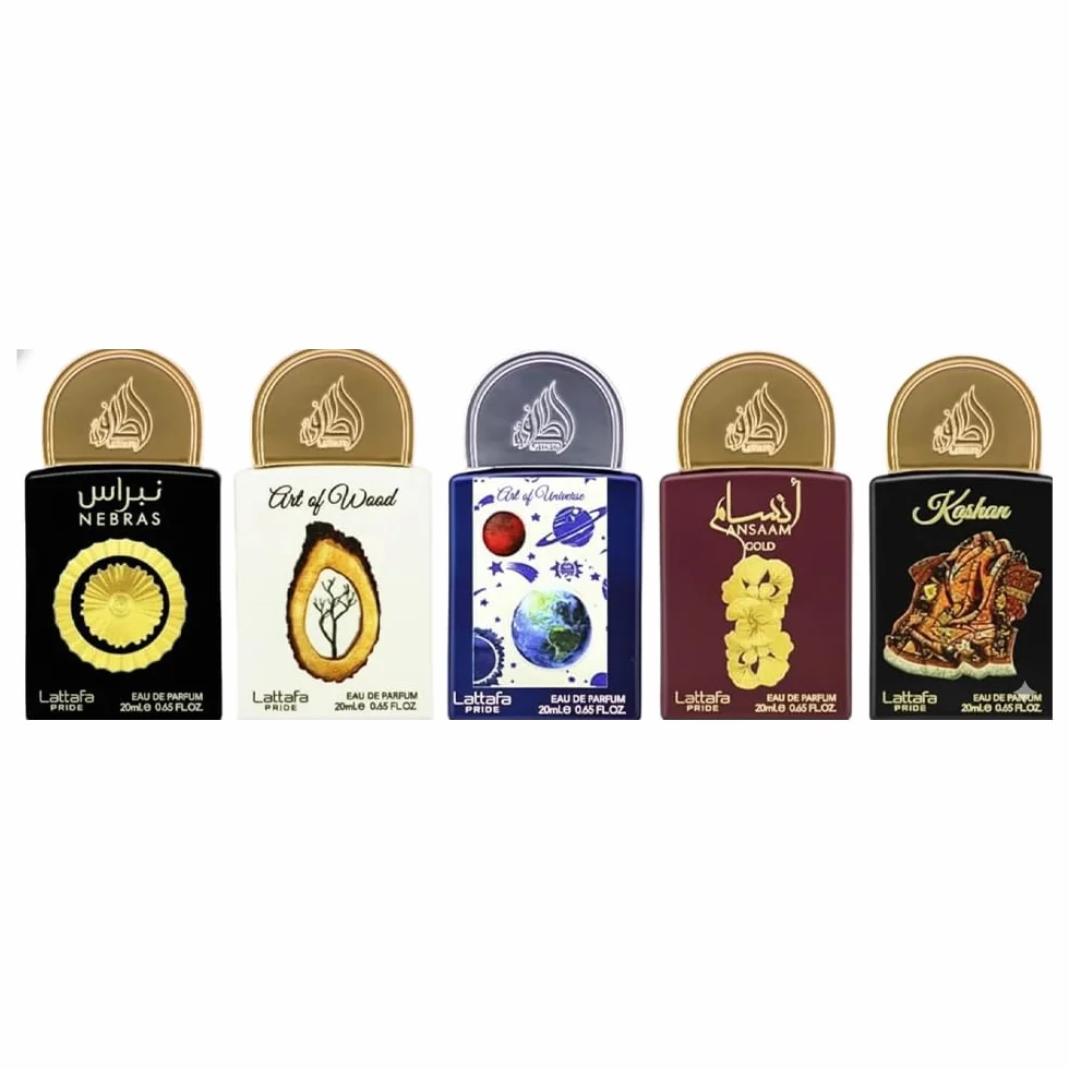 Lattafa Zestaw upominkowy Pride Perfumy z kolekcji nr 3 (5 x 20 ml) | Luksusowy zestaw upominkowy perfum dla mężczyzn i kobiet | arabskie długotrwałe zapachy | Mini spray podróżny