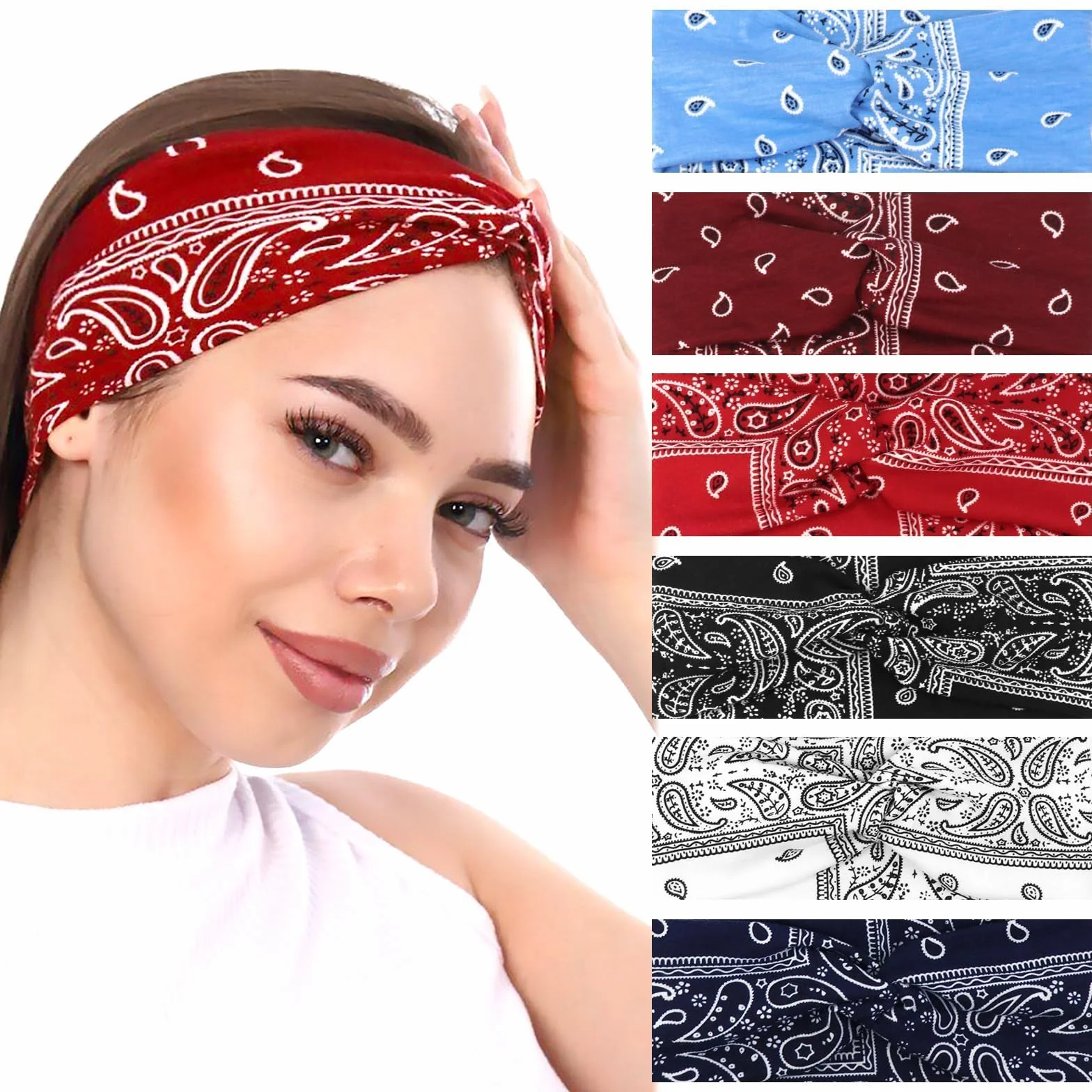 Sularpek Opaski do włosów dla kobiet, 6 szt., boho, krzyżujące się, miękkie, elastyczne opaski do włosów, antypoślizgowy turban vintage, stylowa sportowa opaska do włosów, joga, sportowa opaska do