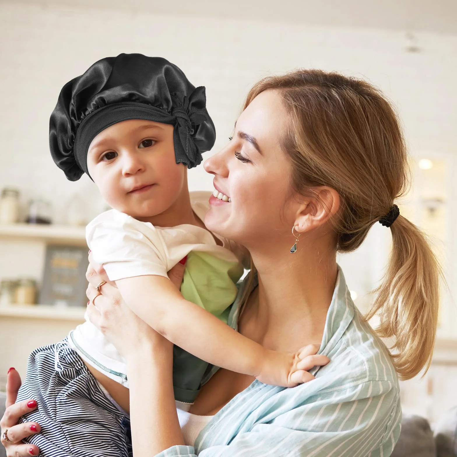 Nogeqi Dziecięcy jedwabny czepek do spania Bonnet, elastyczny, obciążający, jedwabny czepek do spania, oddychający, satynowy, dwuwarstwowy, do pielęgnacji włosów, dla chłopców i dziewczynek, 2 sztuki