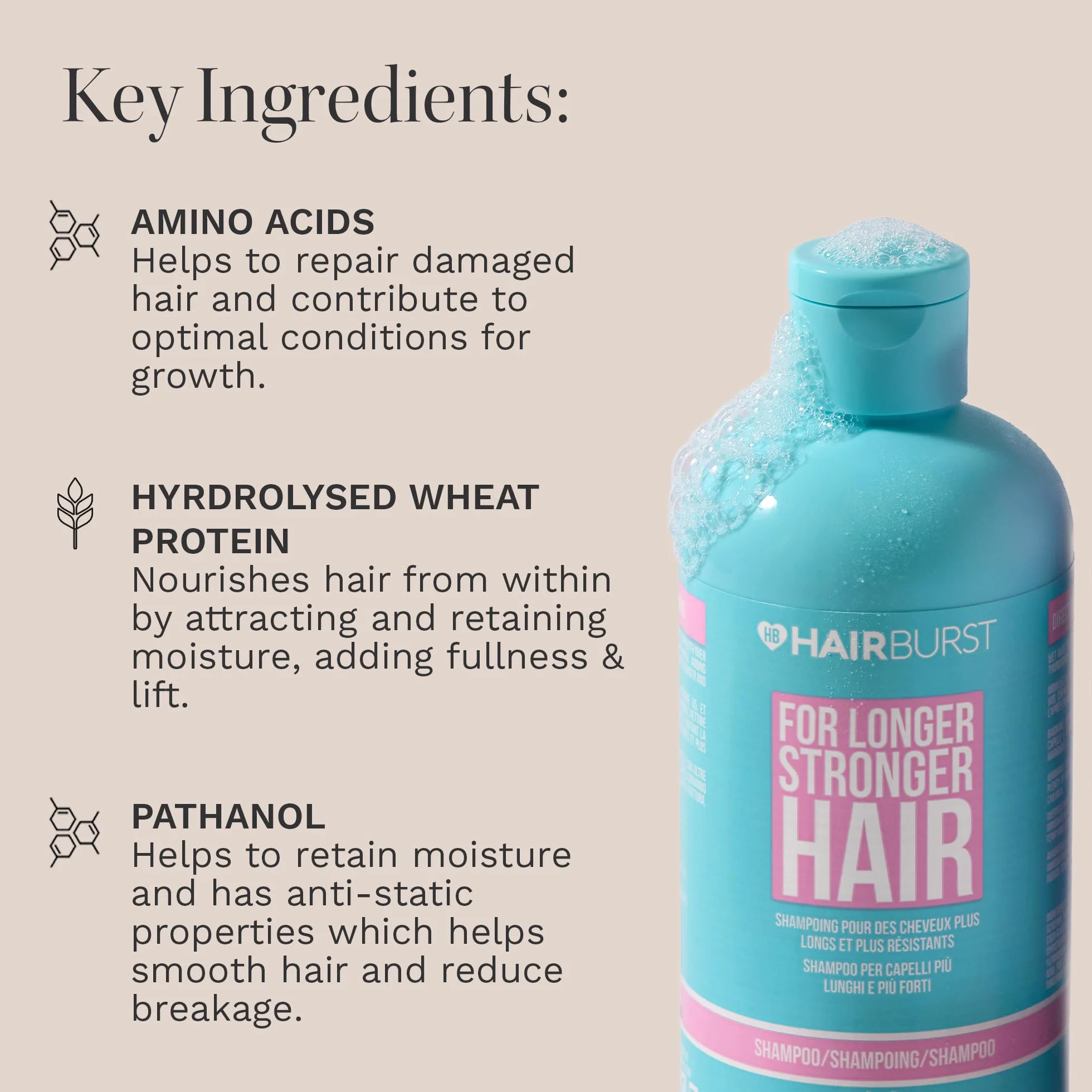HAIR BURST Szampon na porost włosów 350 ml Redukuje wypadanie włosów SLS i parabenów Aromat kokosa i awokado