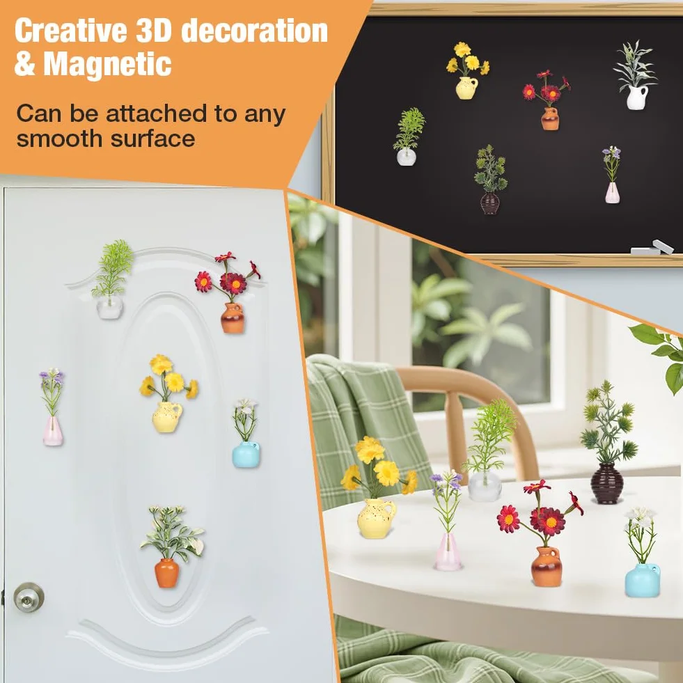 Flintronic Mini wazon z magnesem, 8 sztuk "zrób to sam", ceramiczne wazony 3D, magnesy na lodówkę, magnesy z tworzywa sztucznego, suszone kwiaty, magnetyczne, mini magnesy z żywicy, na akcesoria do