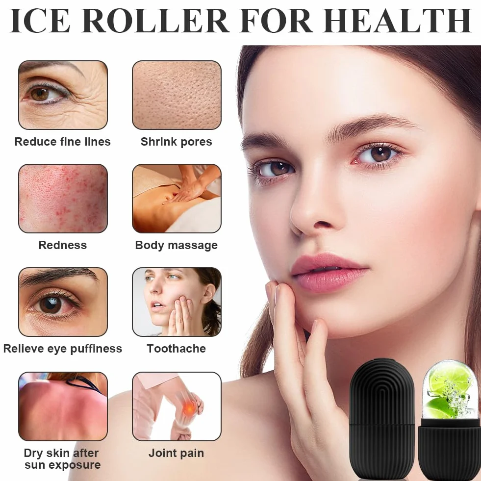 flintronic Ice Face Roller, silikonowy wałek do lodu, wielokrotnego użytku, narzędzia do pielęgnacji skóry dla jędrnej skóry, minimalizują linie oczu, rozjaśnia twarz (czarny)