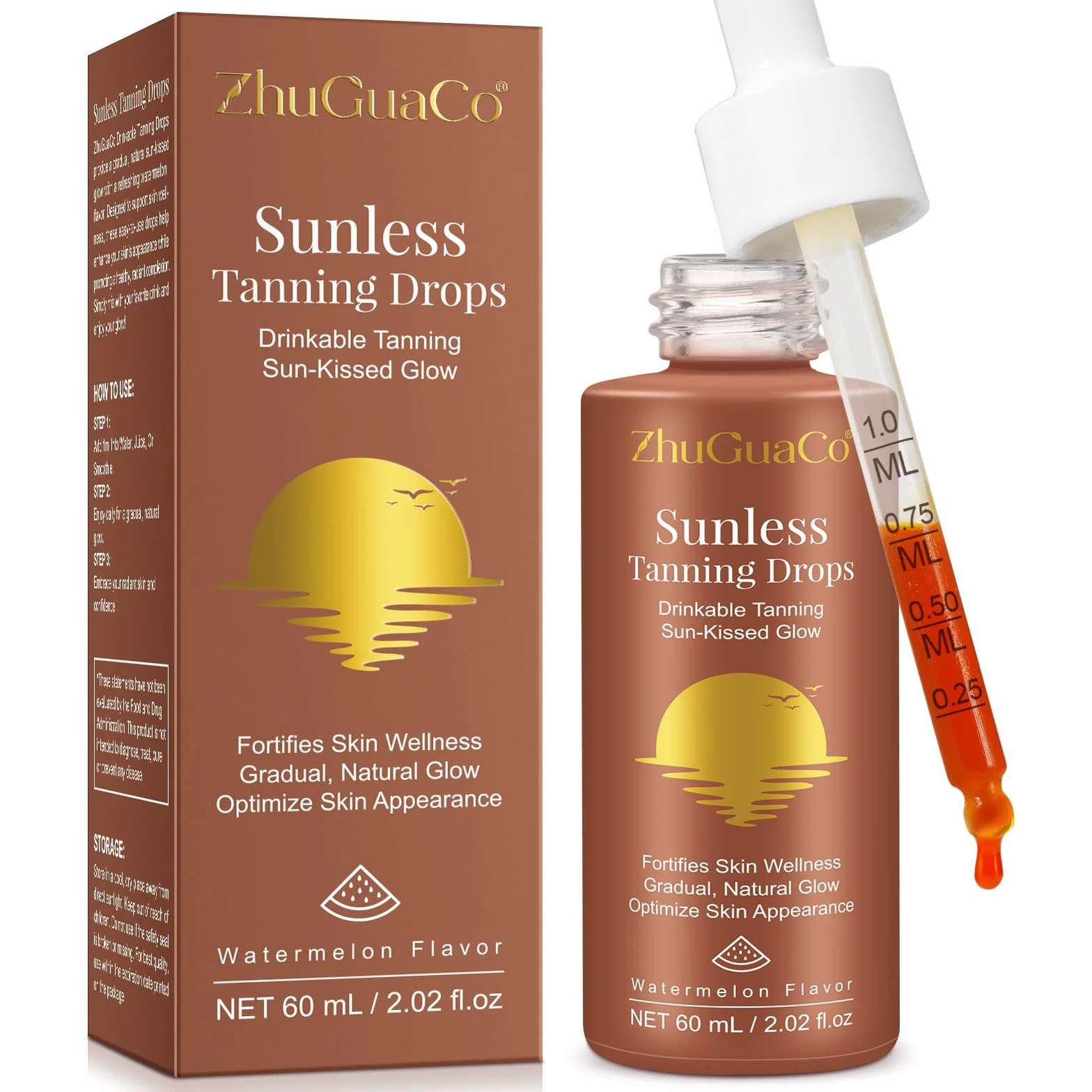 Krople do opalania do picia, 60 ml, krople samoopalające dla pocałunków słońca i zadbanej opalenizny bez smug do twarzy i ciała (1)