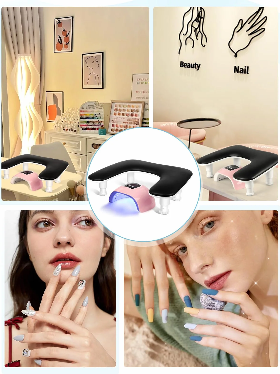 Podłokietnik do paznokci do manicure: podłokietnik do paznokci w kształcie litery U, regulowana wysokość, skórzana podpórka do rąk - czarna podpórka dla miłośników zdobienia paznokci salon zdobienia