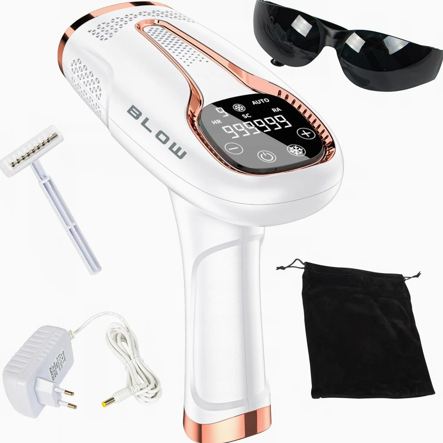 Depilator BLOW Ice Cool IPL – 9 poziomów intensywności, technologia światła pulsacyjnego, trwałe usuwanie włosów, 1 000 000 impulsów, chłodzenie do -6°C, filtr UV, tryb automatyczny