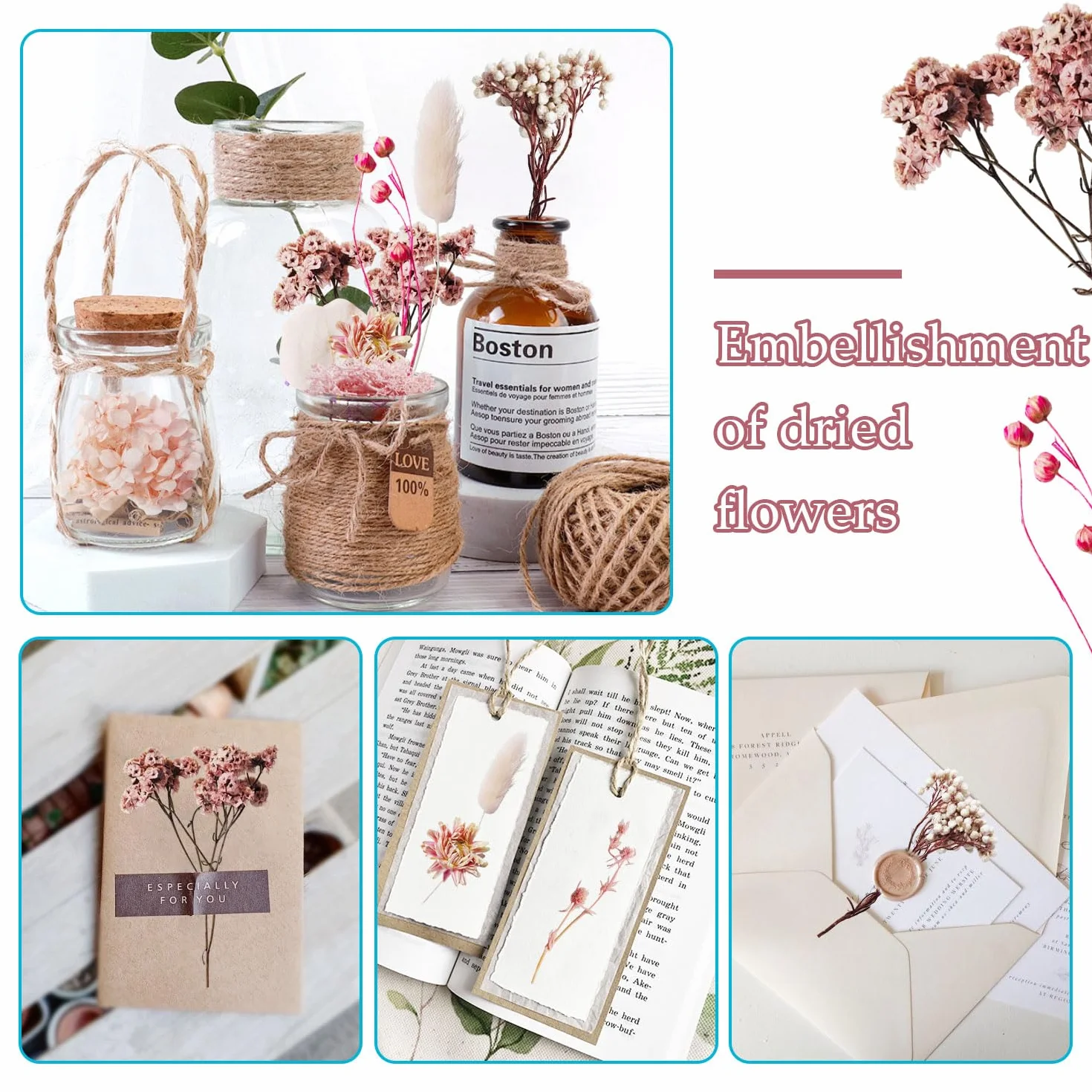 Suszone kwiaty dekoracja naturalne suche kwiaty suszone kwiaty prawdziwe i naturalne suszone liście do dekoracji DIY (różowy)