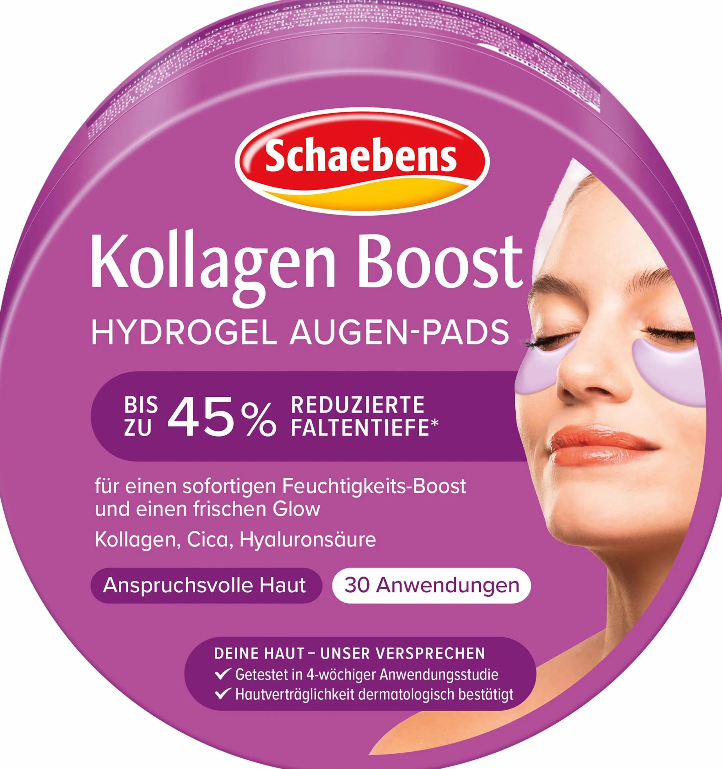 Schaebens Kolagen Boost Hydrożelowe płatki pod oczy, 60 sztuk, do 30 zastosowań, do natychmiastowego nawilżenia i świeżego blasku z kolagenem, cica i kwasem hialuronowym