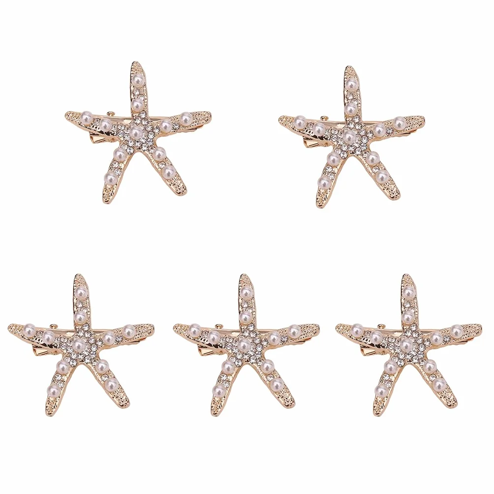 5 sztuk złotych spinek do włosów z rozgwiazdą, syrenka, ozdoba do włosów dla kobiet i dziewcząt, metalowe klipsy do włosów z koralikami ze strasu, eleganckie akcesoria na wesele, karnawał, podwodny