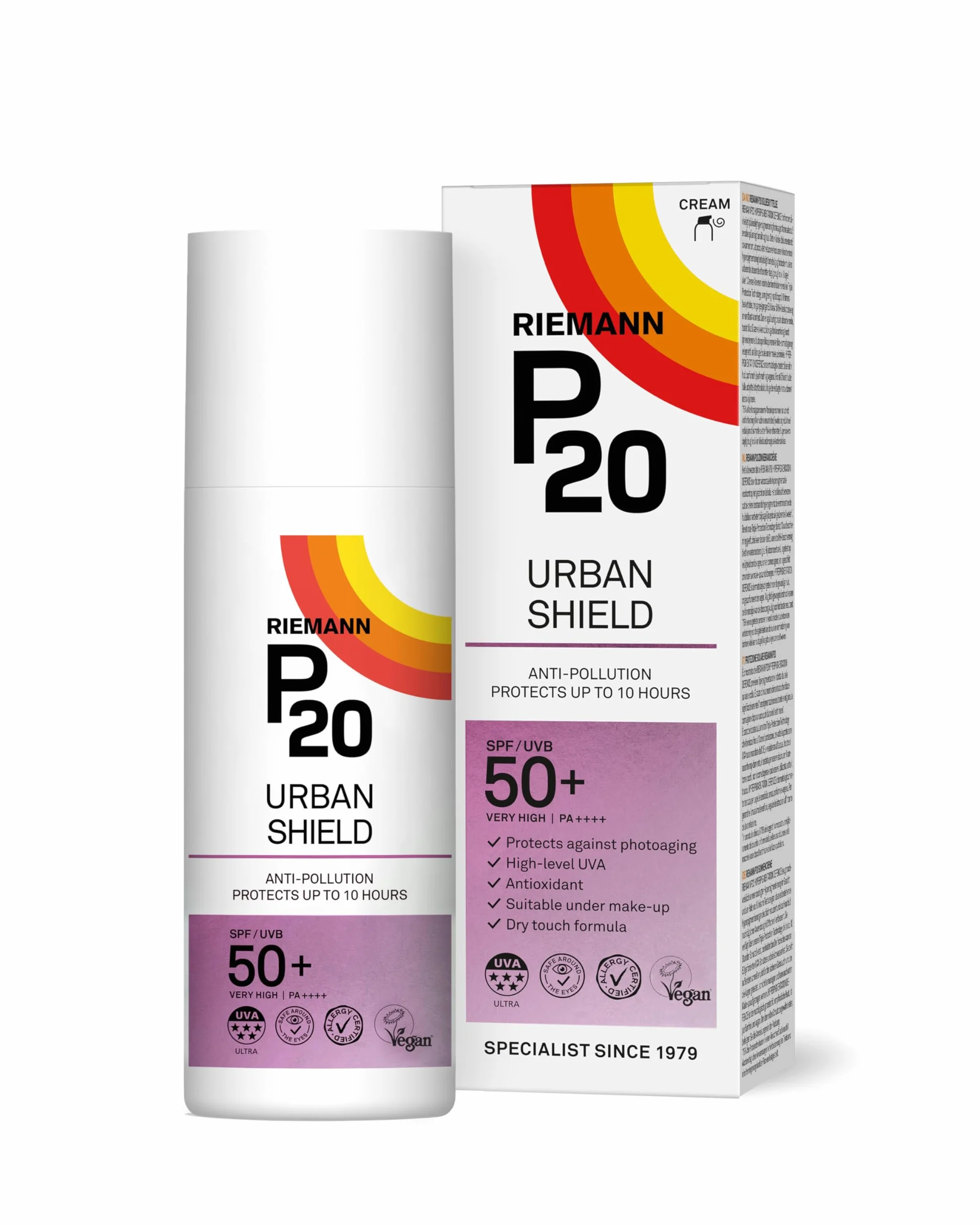 Urban Shield P20 Filtr przeciwsłoneczny SPF 50+, ochrona UVA/UVB, antyoksydant witamina C+E, wodoodporny