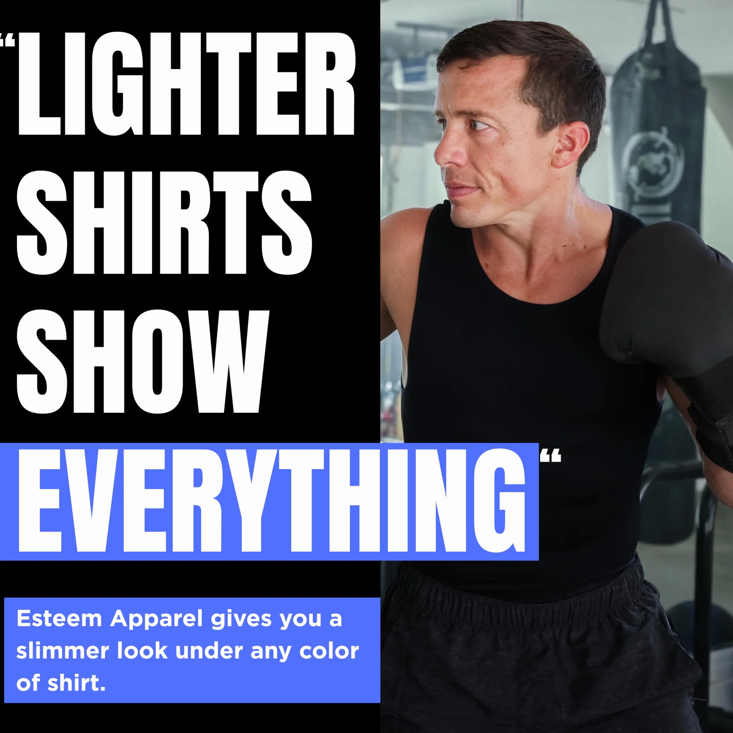 Esteem Apparel EliteSlim męska koszulka kompresyjna do ukrycia ginekomastii, ściągająca na brzuch i klatkę piersiową, modelująca sylwetkę, Czarny, L Długi
