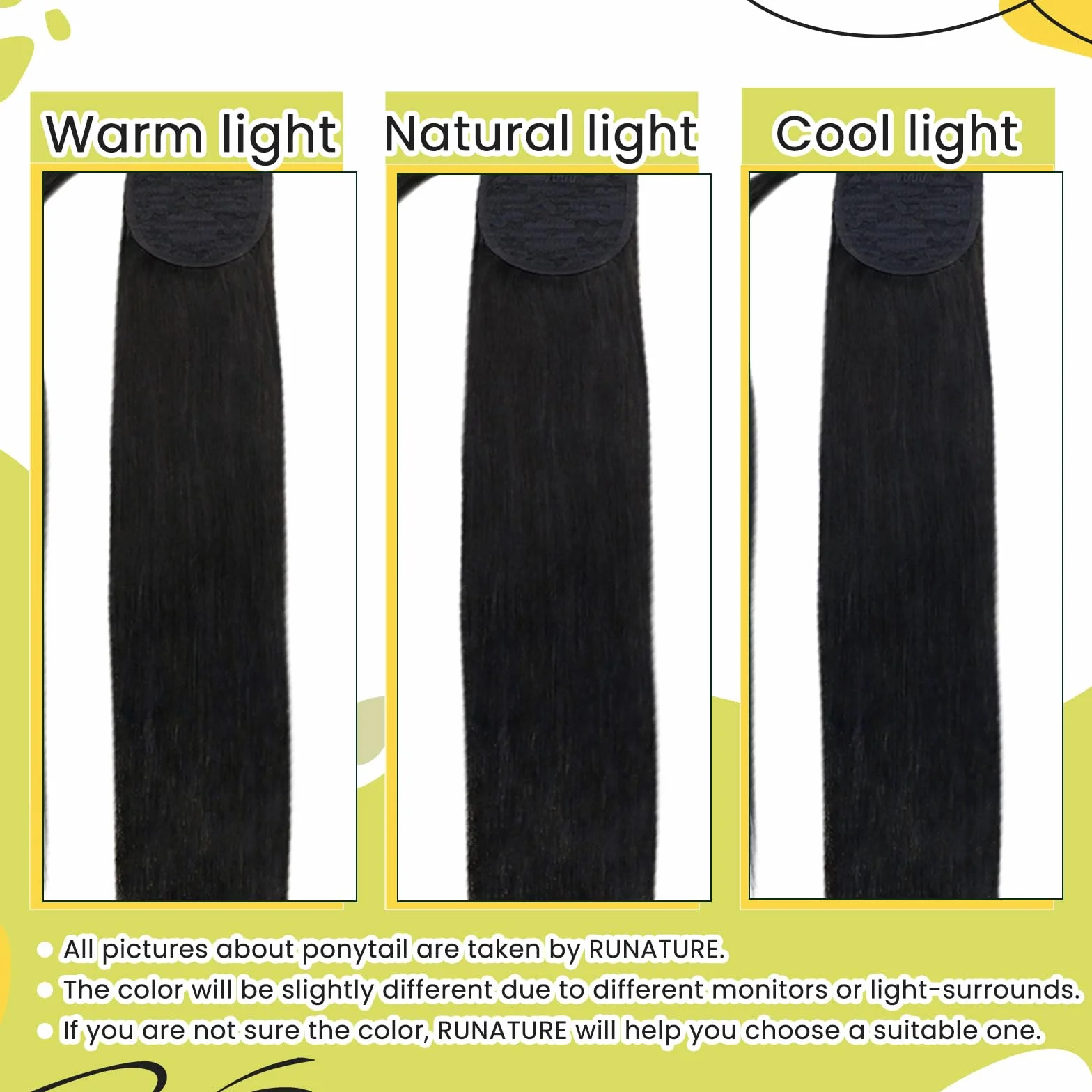 RUNATURE Naturalny Czarny Kucyk #1B Włosy Ludzkie 12 cali 30 cm Wrap Around Ponytail 70g