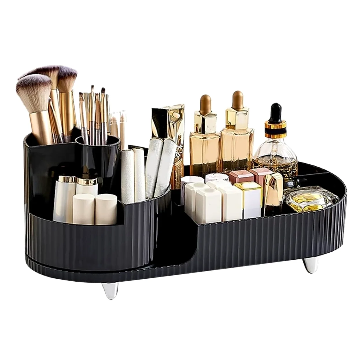 Organizer do Makijażu Elegancki Plastikowy Organizer Do Przechowywania Kosmetyków Pudełko Z Obrotowym Przegrodą Pojemnik na Kosmetyki(Black)