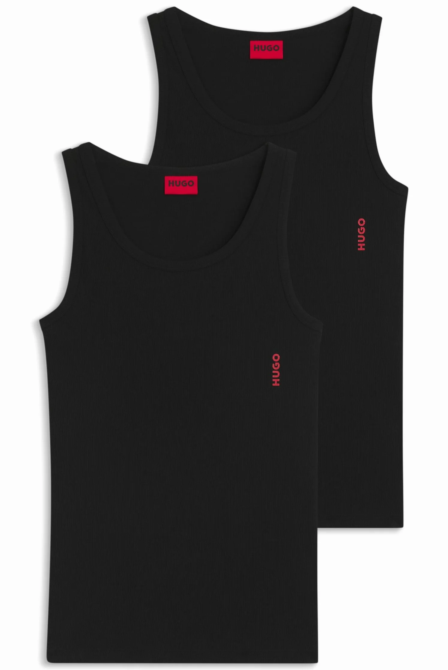 HUGO Męski tank top dwupak dwupak rozciągliwej bawełny bielizna kamizelki z logo, Nowy - czarny 1, XXL