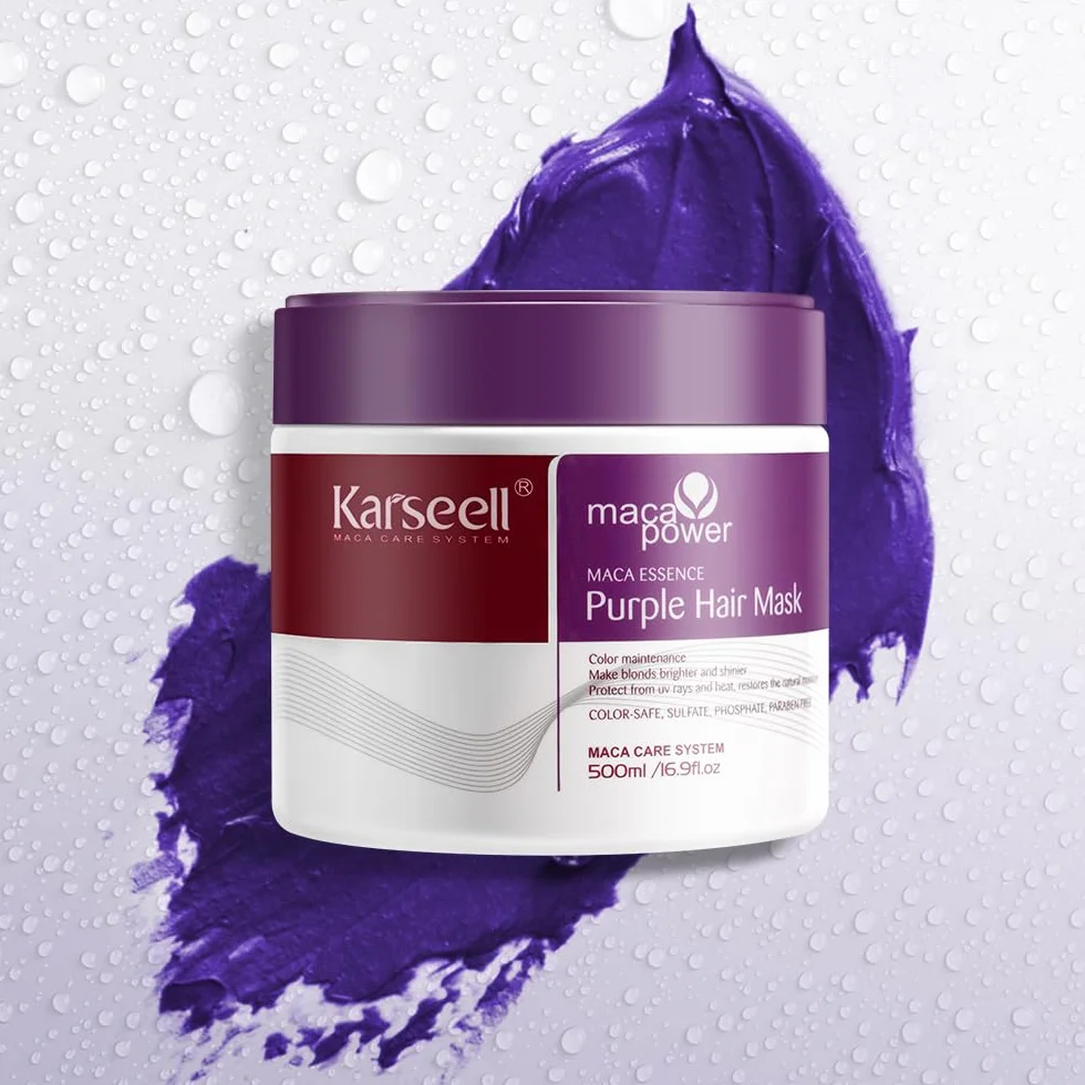 Karseell Purple Hair Mask 500ml Neutralizuje Mosiężne i Żółte Odcienie dla Blond Srebrnych Siwych Rozjaśnianych Włosów