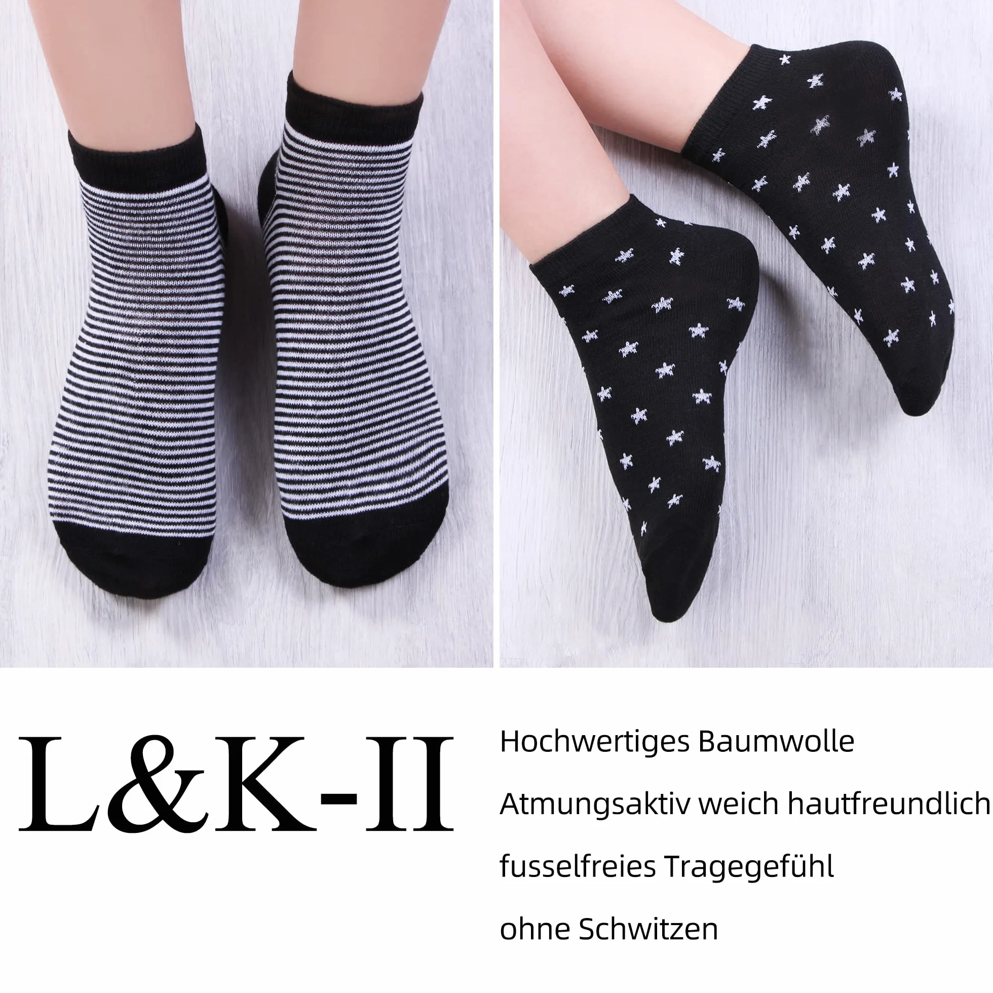 L&K-II damskie krótkie skarpetki sportowe skarpet do sneakersów 10/12 par skarpetki tenisówki jednokolorowe letnie 92220