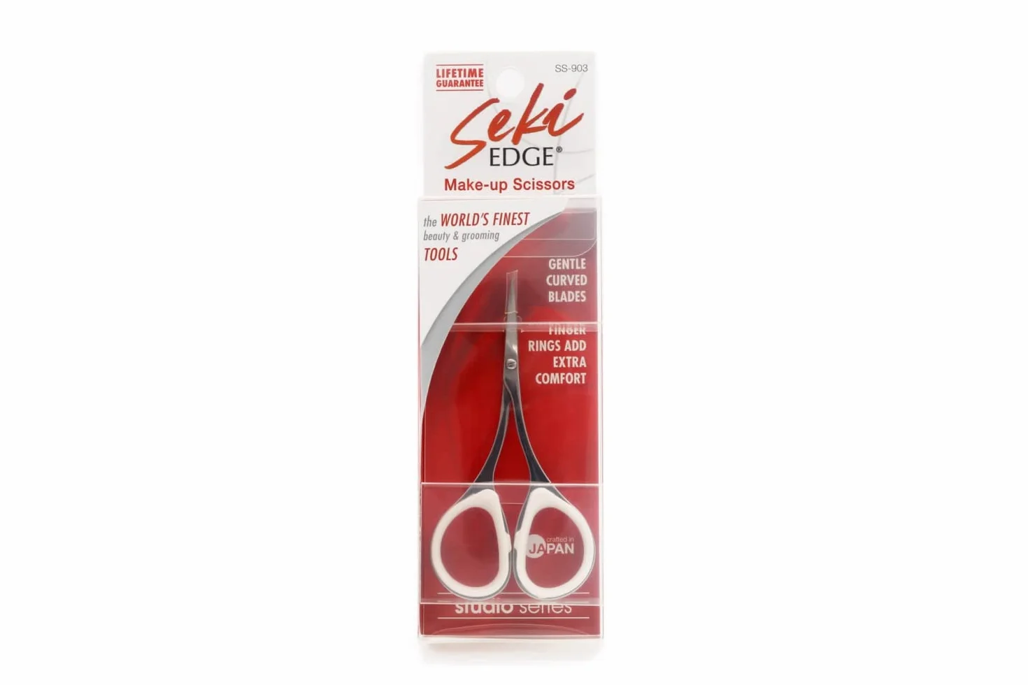 Seki EDGE SS-903 | Made in Japan | Nożyczki kosmetyczne do twarzy, brwi i brody | Ręcznie ostrzone ostrza ze stali nierdzewnej | Zakrzywione końcówki i pierścienie Soft-Touch | 9 x 4,5 x 0,6 cm