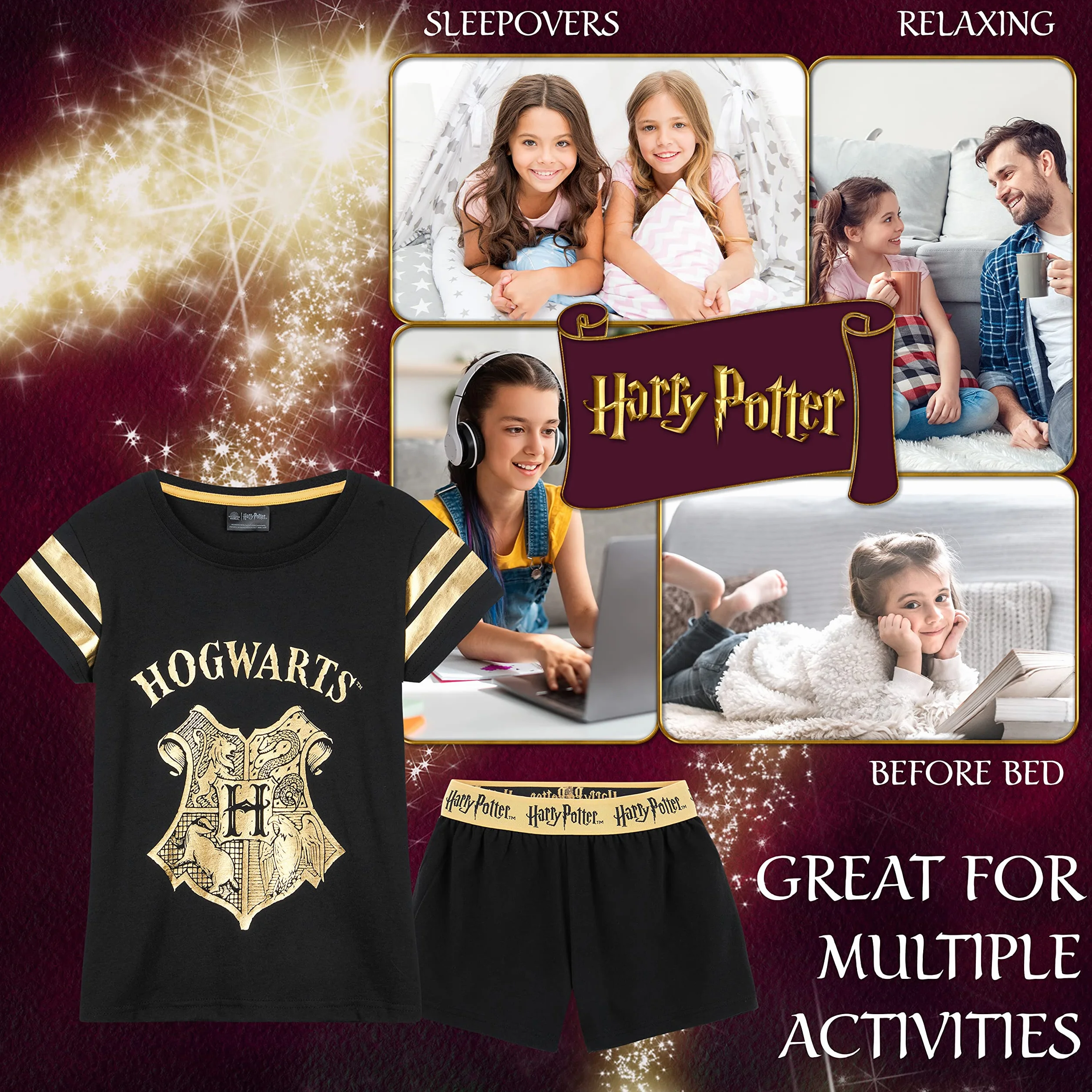 Harry Potter Dziewczyny Piżamy dla Dzieci i Nastolatków 2 Sztuka Bielizna Nocna Krótkie Piżamy dla Dziewcząt Miękka Oddychający Odzież do salonu Wiek 7-14 Lat Prezenty dla dziewczynek