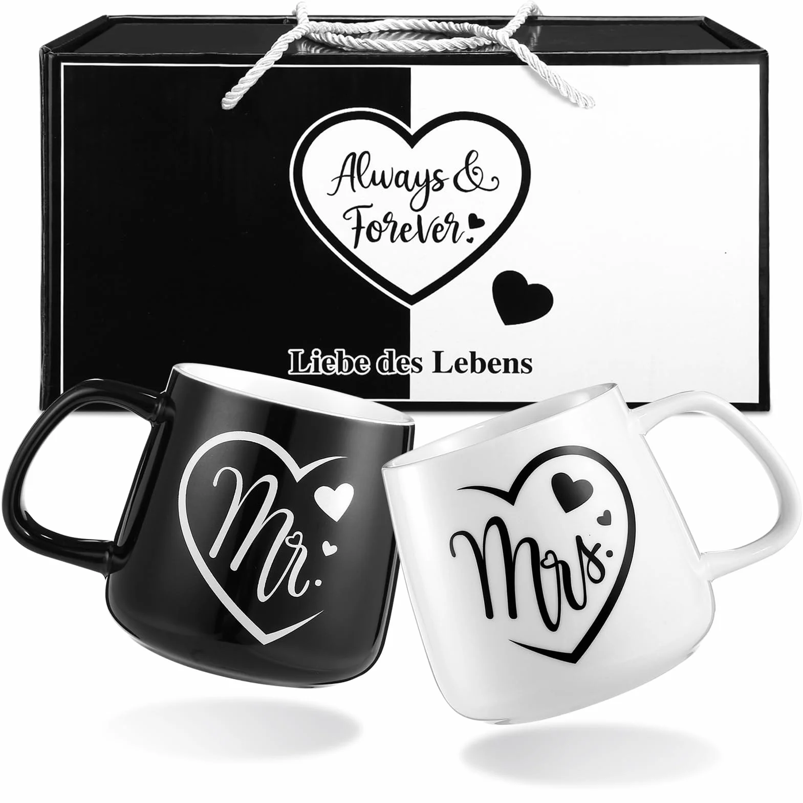LIHAO Mr i Mrs Filiżanki dla pary, dla pary, na ślub, zaręczyny, do kawy, na rocznicę ślubu, 2 sztuki