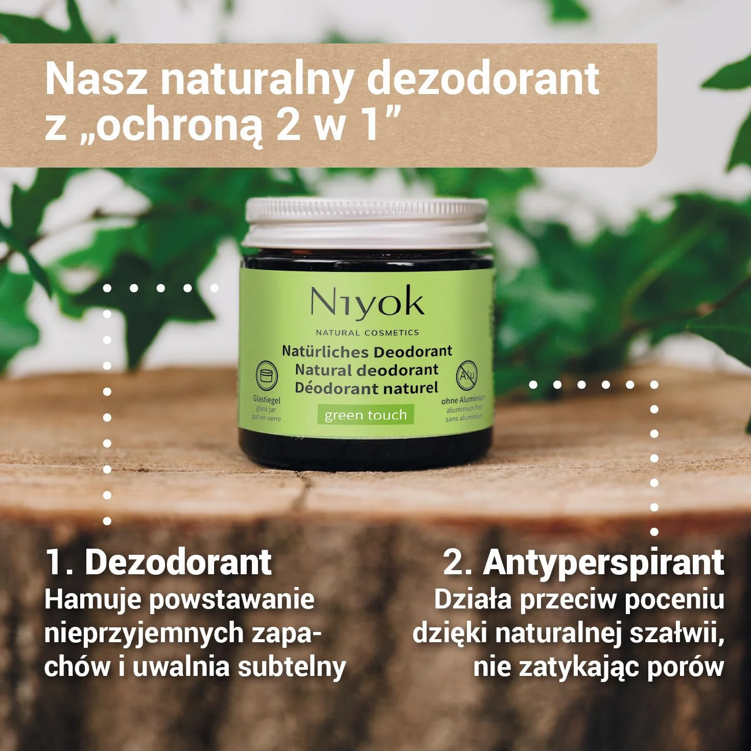 Niyok 2w1 Dezodorant krem LIGHT OCEAN 40 ml, Naturalny crem antyperspiracyjny bez aluminium, 24h ochrona przed potem i nieprzyjemnym zapachem, Krem do dezodorantu unisex, Wegański, certyfikat COSMOS