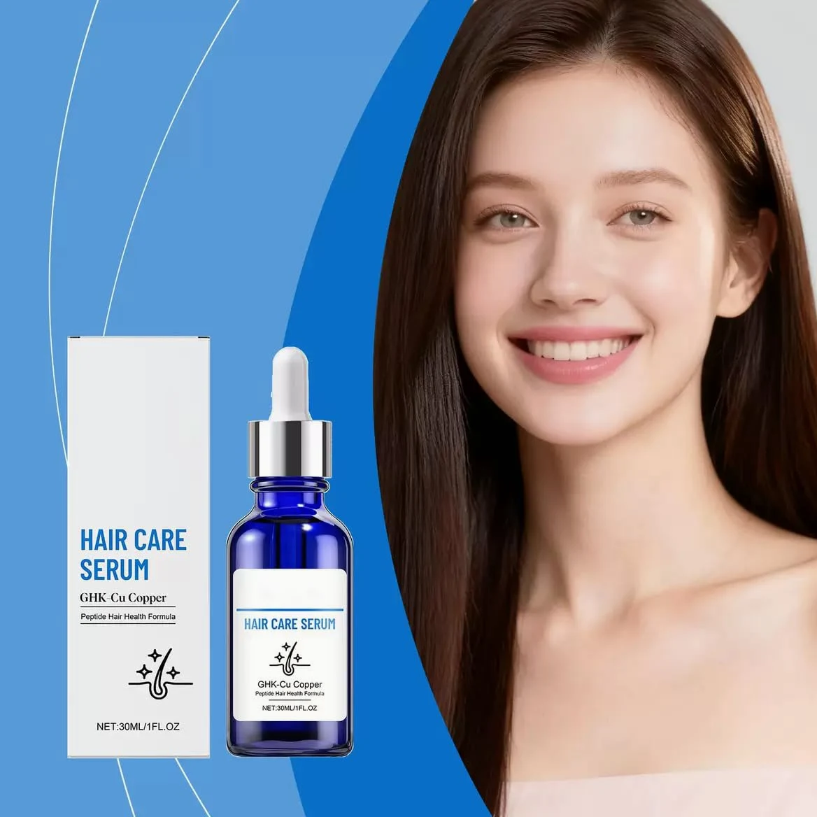 Ghk-Cu serum do włosów z peptydu miedzianego Ghk-Cu, serum do włosów suchych, zniszczonych włosów, wzmacnia i pogrubia włosy, wspomaga nawilżenie w przypadku suchej skóry głowy, nie natłuszcza. (3 szt