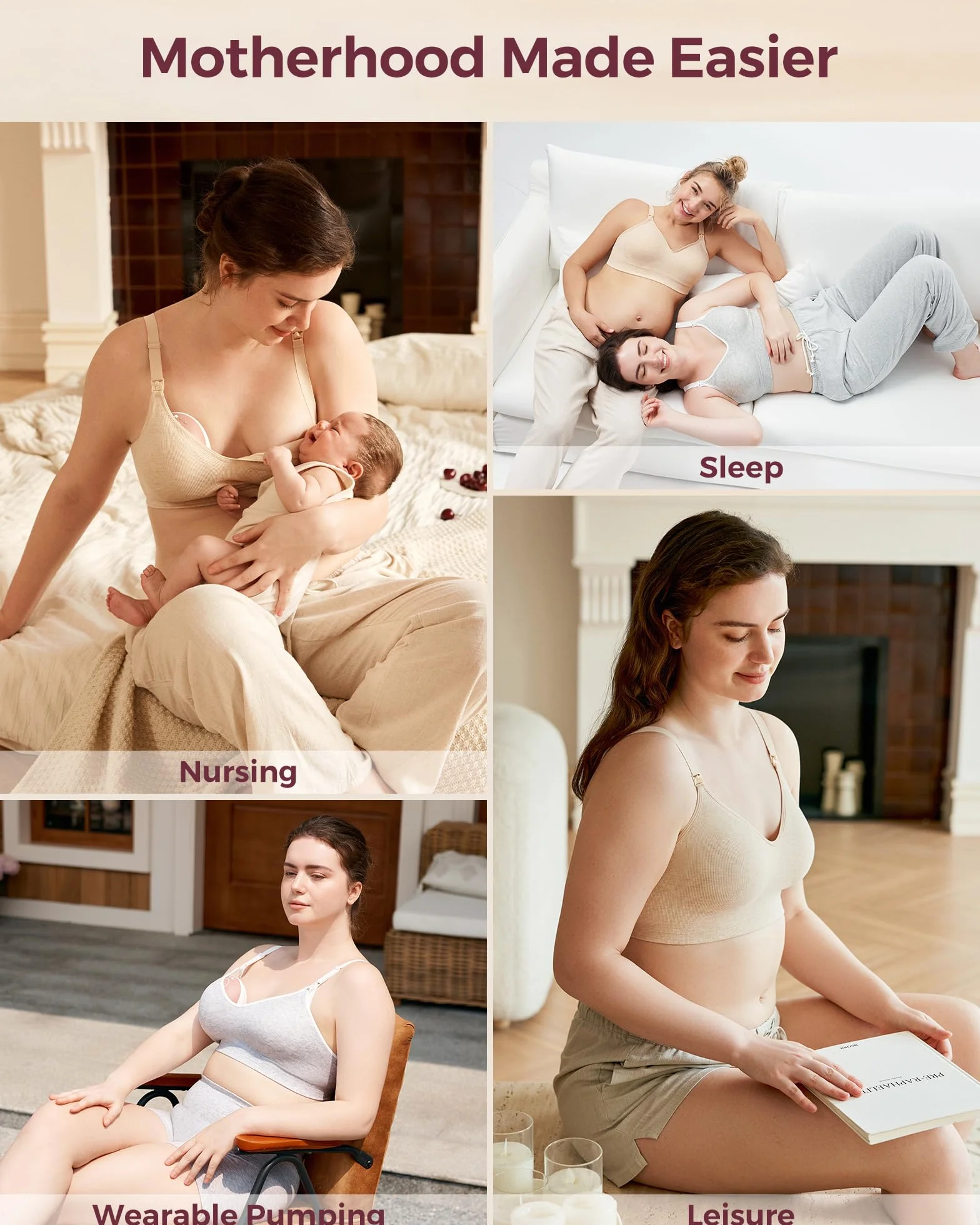 Momcozy Biustonosz do karmienia piersią, miękki, bezszwowy biustonosz ciążowy z bawełny amerykańskiej, mocna wyściółka, bez fiszbin, dla kobiet w ciąży