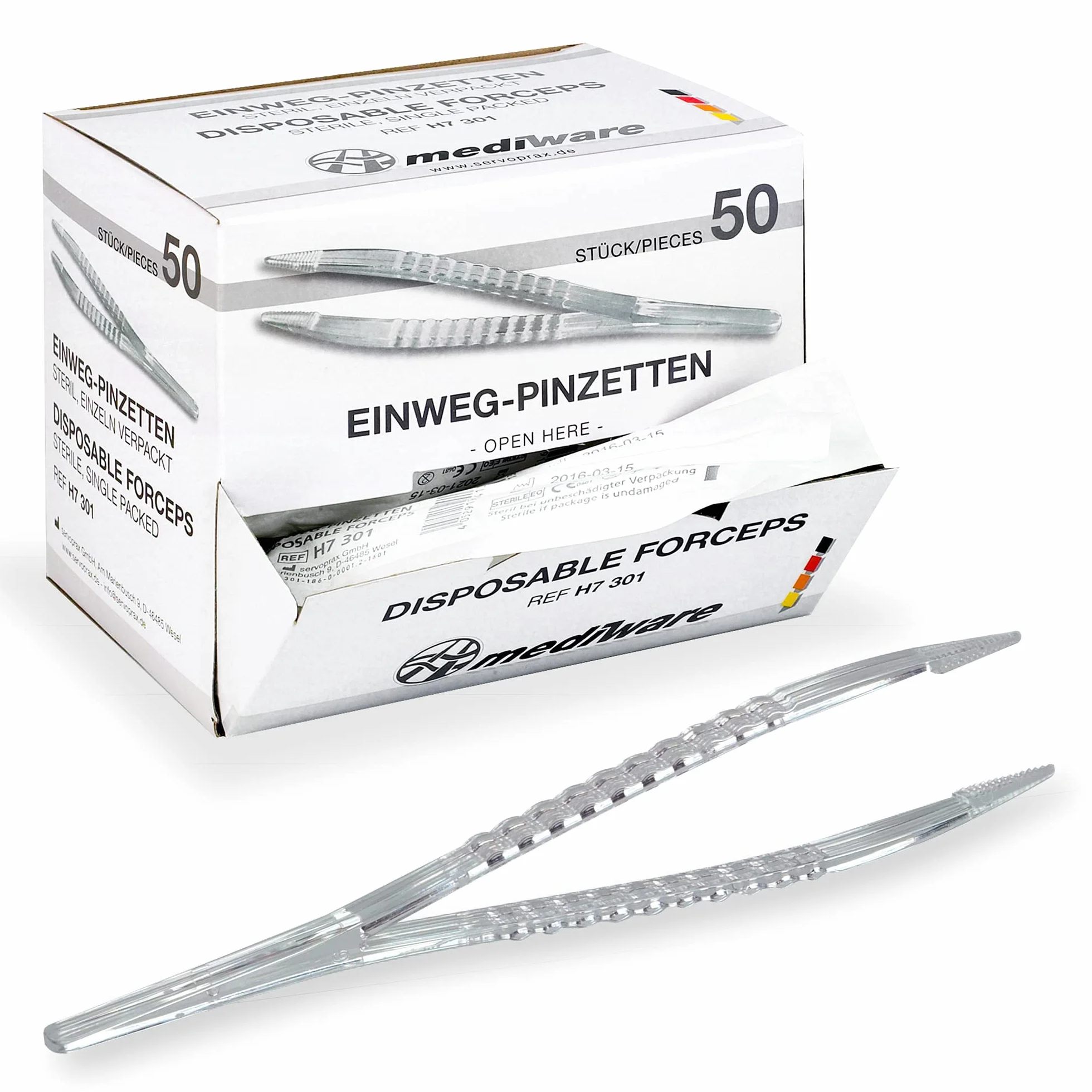 Sterylna jednorazowa pęseta Servoprax 12,5 cm 50 sztuk