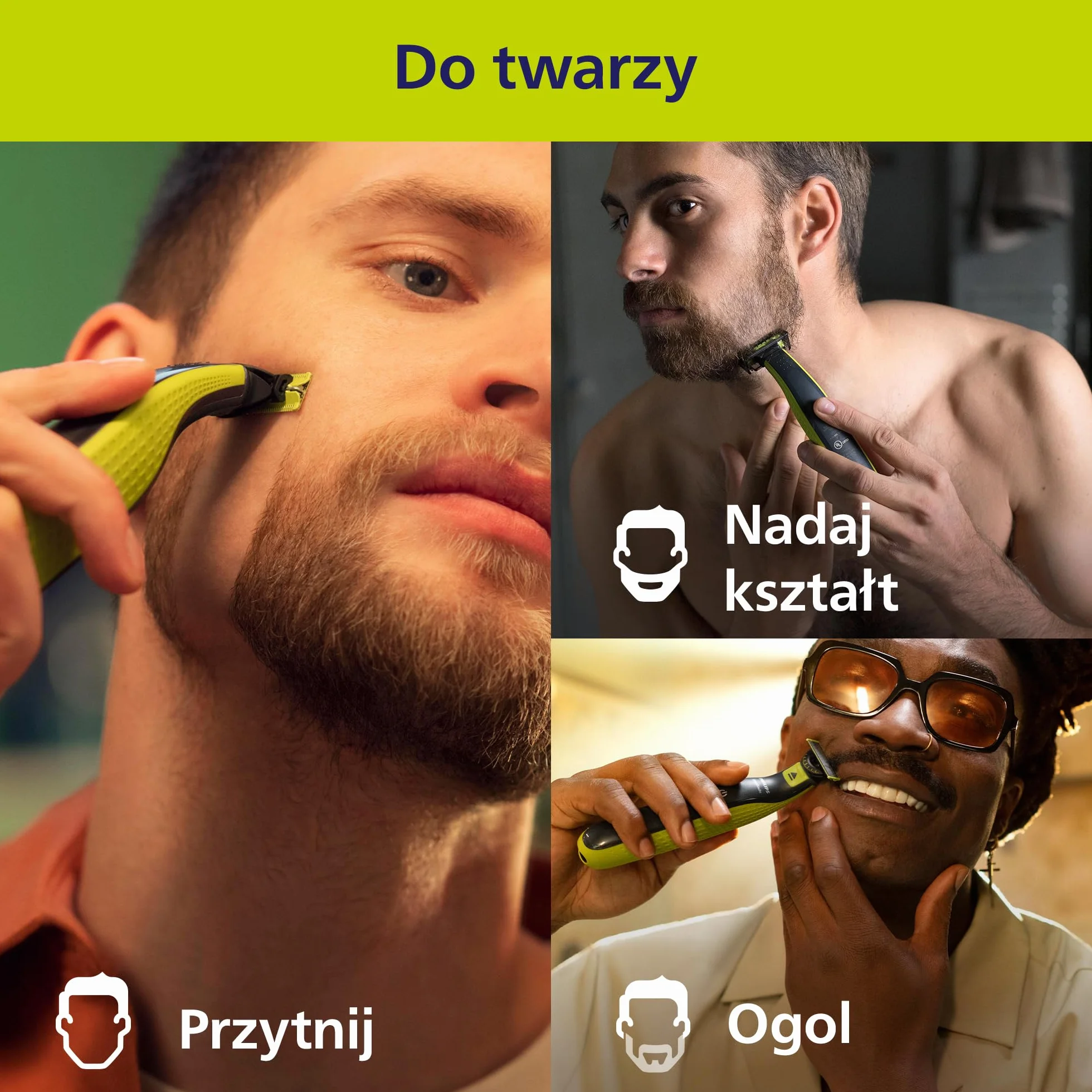 Philips OneBlade 360 Autentyczny Elektryczny trymer i golarka do zarostu, 2x 360 ostrzy, 3x grzebień 1-5 mm, QP2724/31