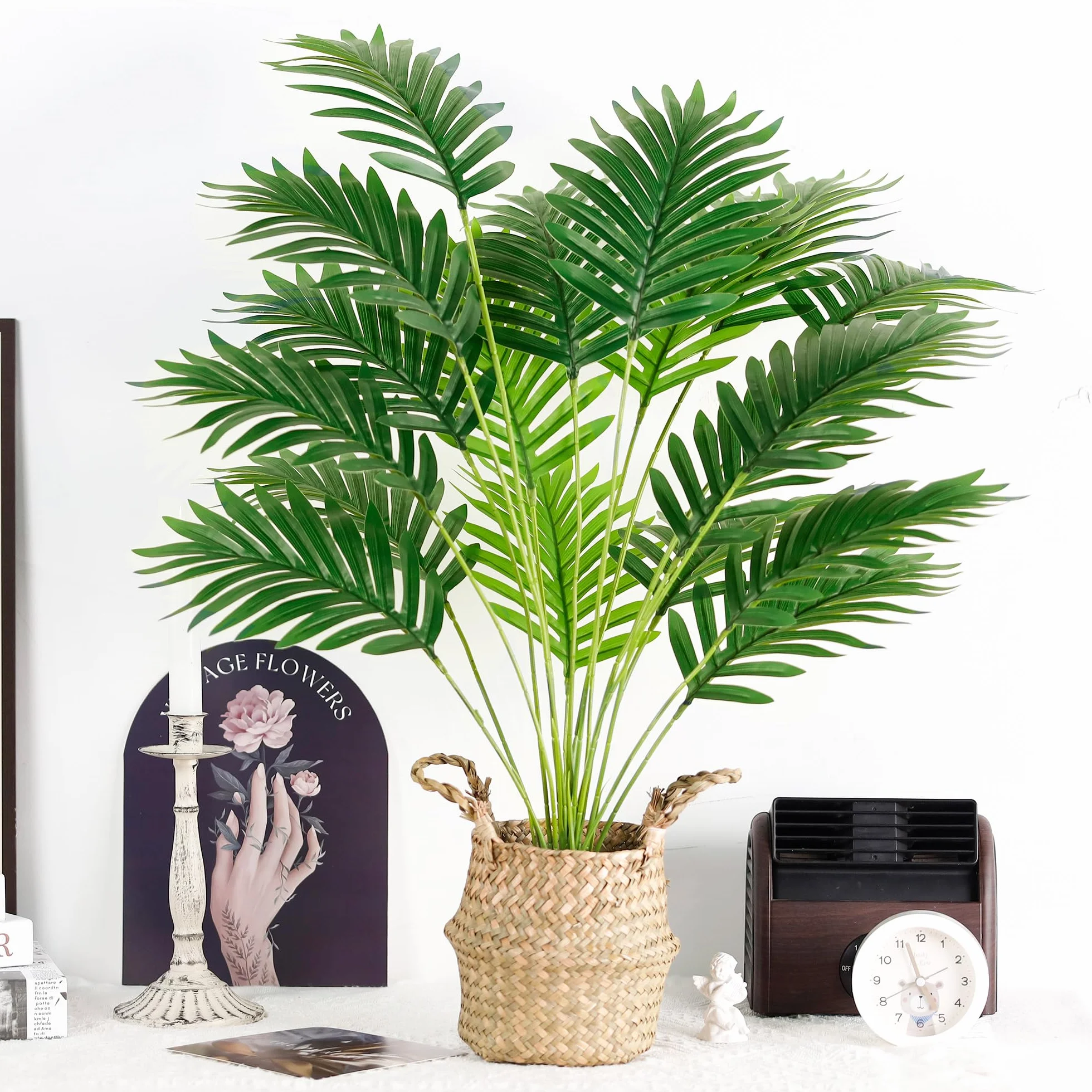 Der Rose Sztuczna palma, 71 cm wysokości, sztuczna roślina, doniczkowa, sztuczna Areca, drzewo z ręcznie tkanymi koszami z uchwytami, do wnętrz, na zewnątrz, do domu, biura, sypialni, werandy, balkonu