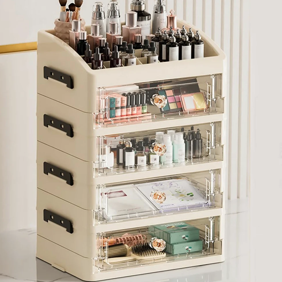Nizer do makijażu o dużej pojemności z przezroczystą pokrywką, wodoodporny i pyłoszczelny pojemnik na kosmetyki i perfumy do sypialni, łazienki, toaletki, stylowa konstrukcja szuflady