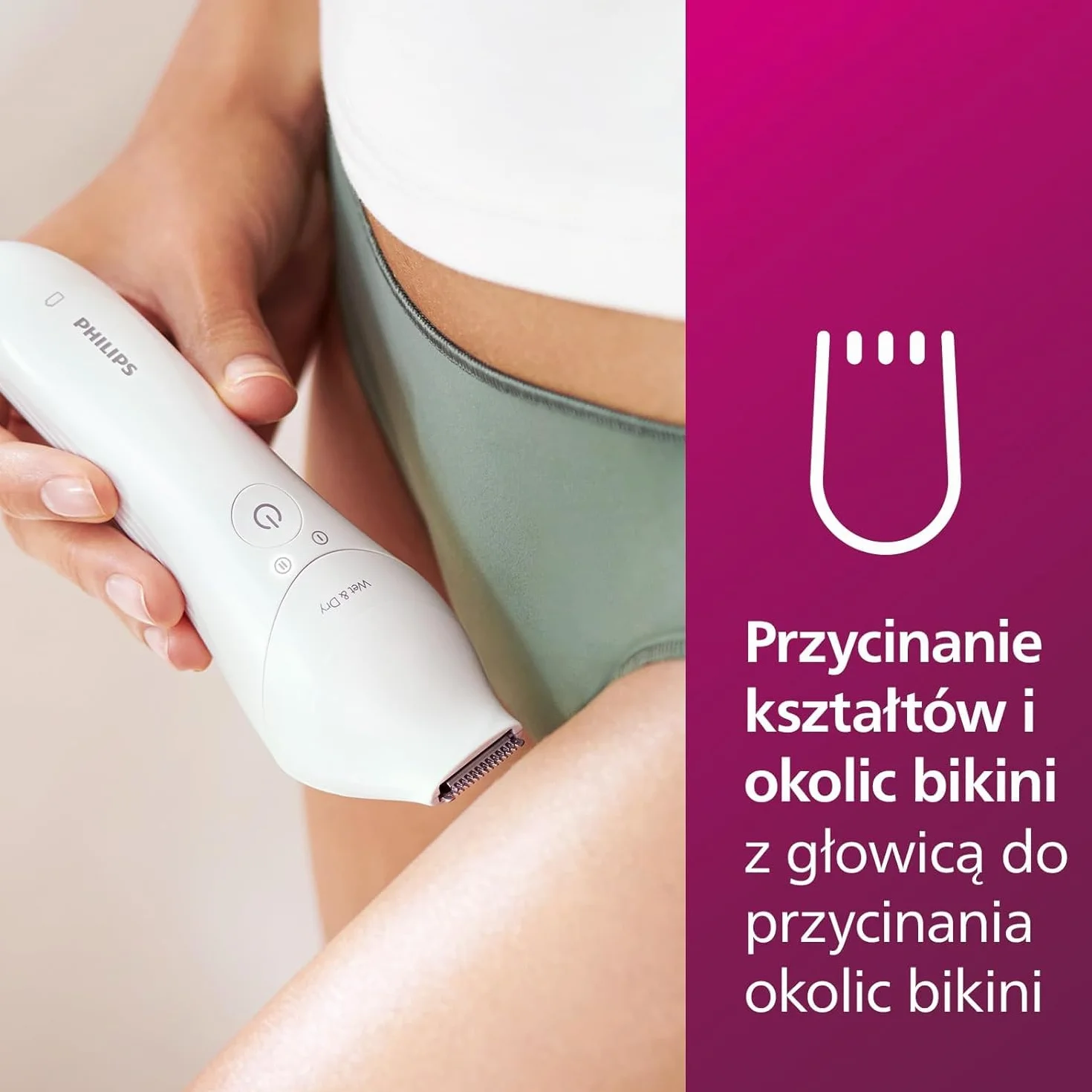 Philips Depilator z serii 8000, bezprzewodowy depilator na mokro i na sucho do nóg i ciała, z 6 akcesoriami, trymerem i szczoteczką złuszczającą, model BRE715/00
