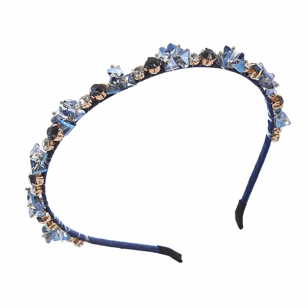 1 x opaska na głowę Vintage Blue Crystal Headband dla kobiet i dziewcząt, błyszcząca, kryształowa opaska na włosy, na bal i taniec szkolny