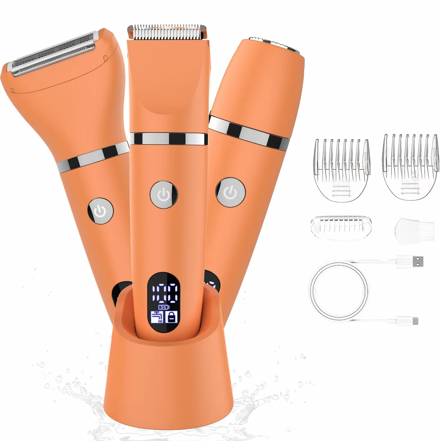 Scttomon 3-w-1 Brzytwa elektryczna IPX7 Wodoodporna przycinarka bikini Mokre użytkowanie Bezbolesne przycinarka osobiste Groomer Twarz Body Nogi Bikini Włosy publiczne Elektryczna golarka damska