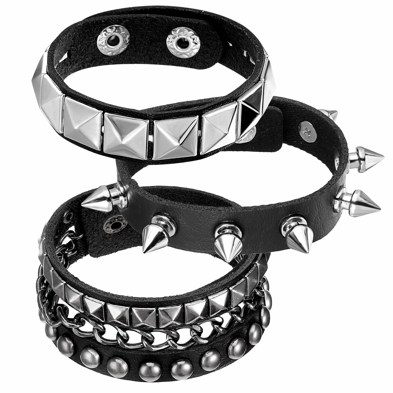 3 szt. bransoletek z kolcami, zestaw bransoletek z ćwiekami punk rock, skórzana bransoletka z kolcami dla mężczyzn, biżuteria z mankietami na ramię dla kobiet, akcesoria z lat 80., alternatywna