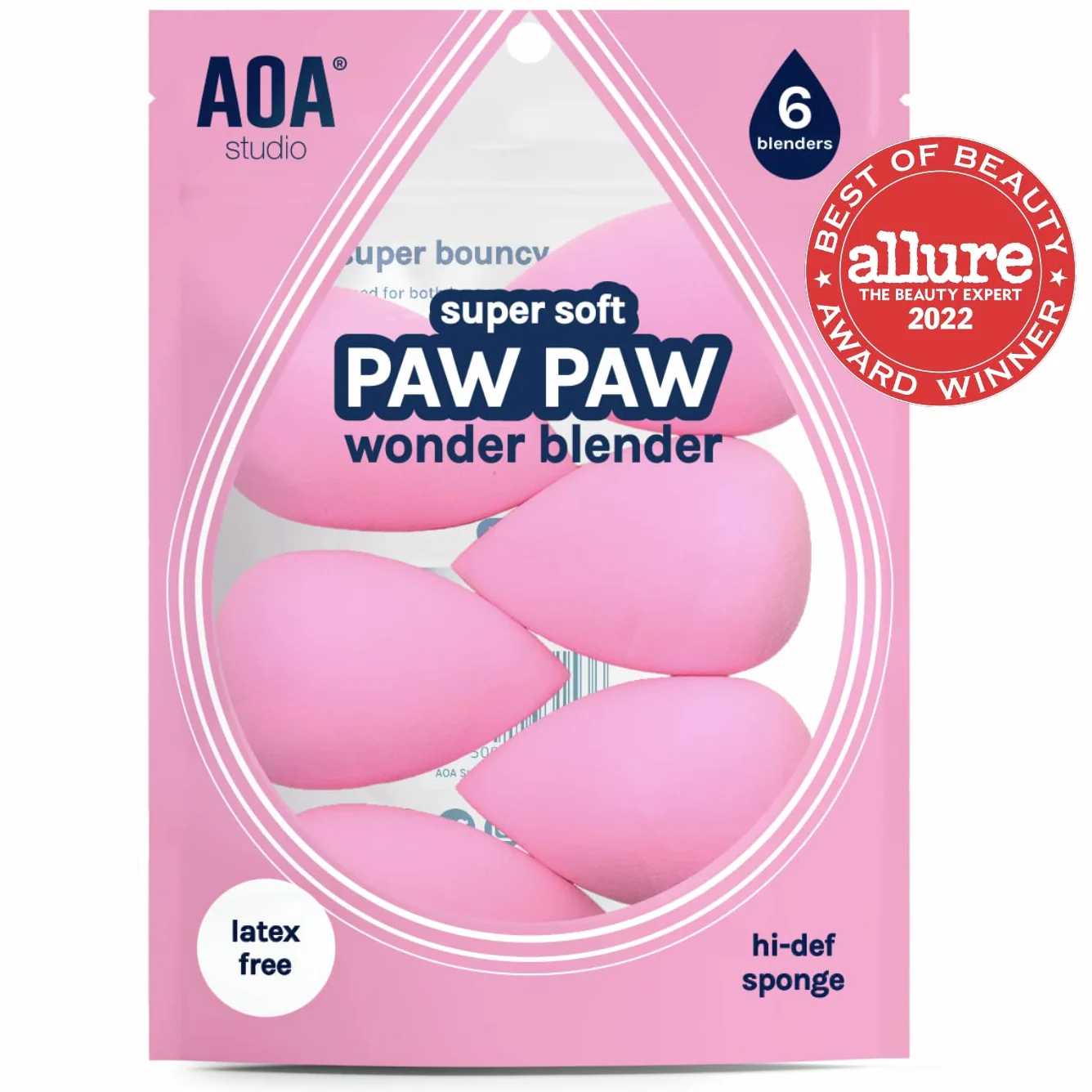 AOA Studio Collection zestaw gąbek do makijażu, 6 sztuk, bez lateksu, o wysokiej precyzji, super miękkie, do pudru, kremu i kosmetyków płynnych