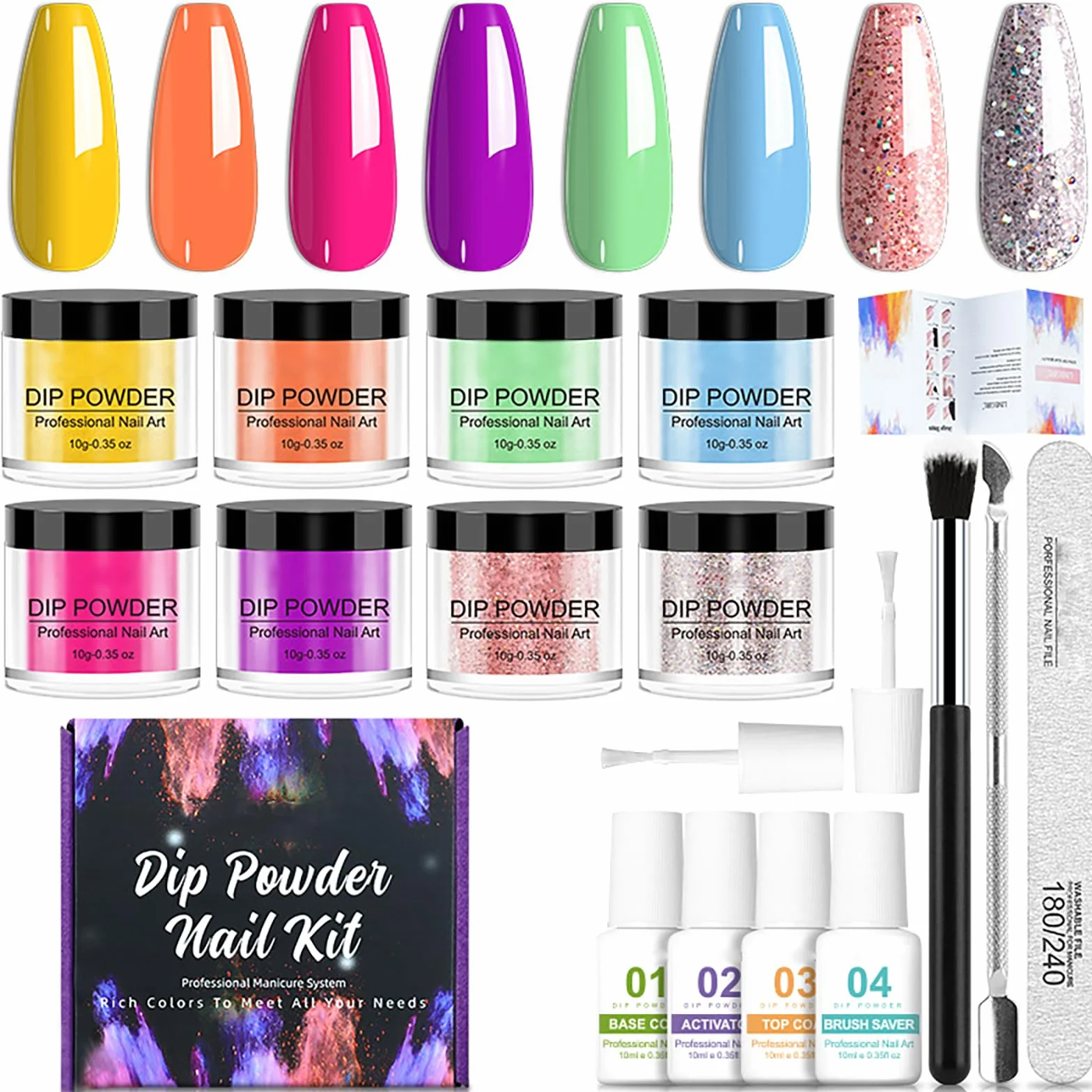 Zestaw startowy do paznokci w proszku do dippingu, zestaw startowy do manicure w 8 kolorach, podkład bazowy, aktywator, system do manicure, zestaw do manicure DIY (zestaw 02)