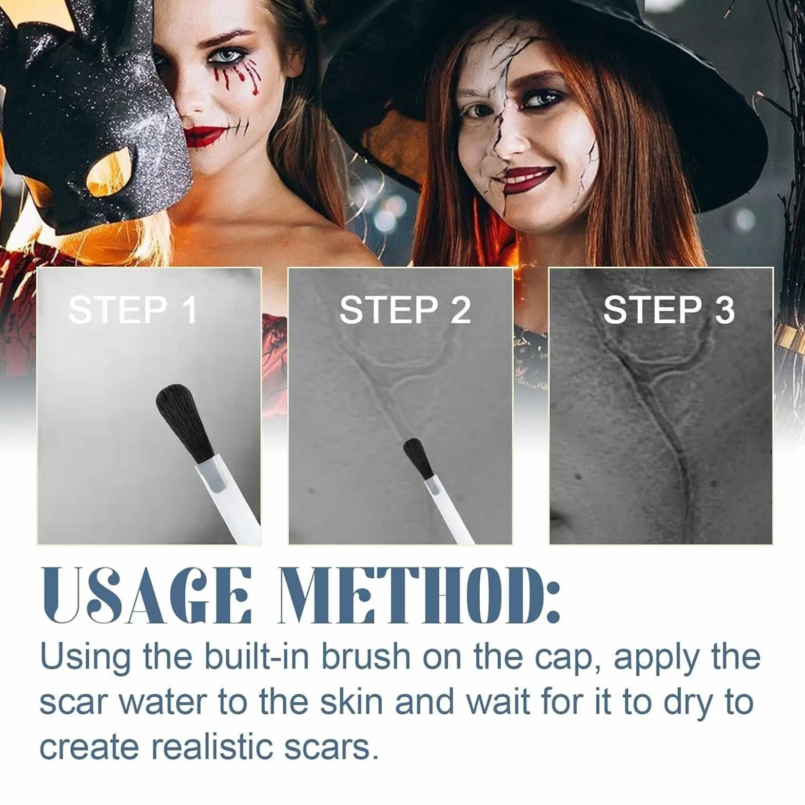 Płyn do Blizn, 15 Ml Halloween Kosmetyczna Farba Do Blizn Z Pędzelkiem, Makijaż Ciała Na Zadrapania, Do Twarzy Skóry I Ciała Halloween Cosplay Kostium Fotografia Impreza