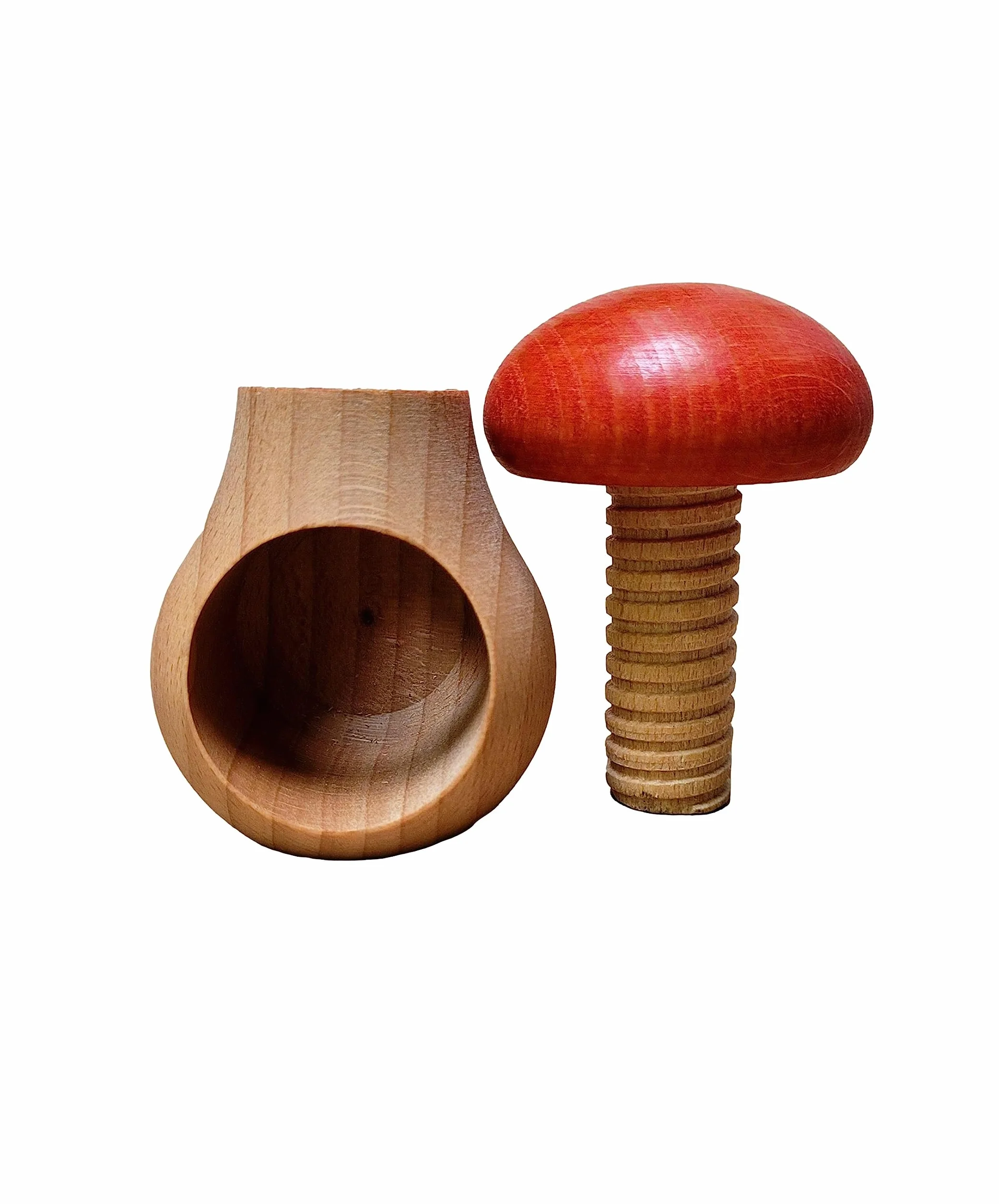 Wooden World 2 x dziadek do orzechów z naturalnego drewna bukowego - bardzo solidny grzyb czerwony