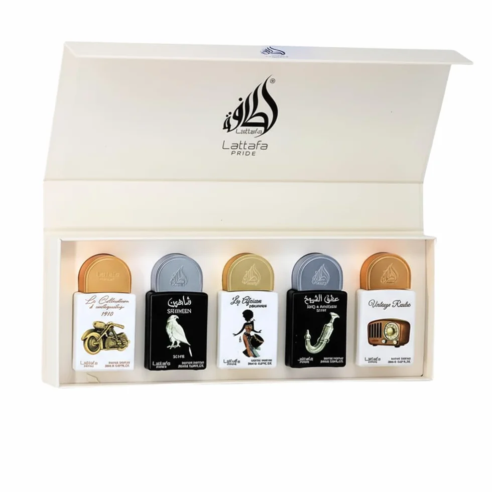 Lattafa Zestaw upominkowy Pride Perfumy z kolekcji nr 5 (5 x 20 ml) | Luksusowy zestaw upominkowy dla mężczyzn i kobiet | arabskie długotrwałe zapachy | Mini spray podróżny